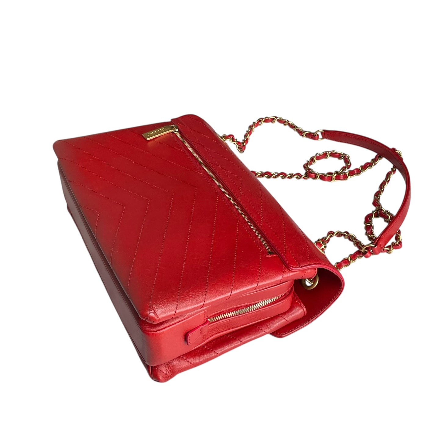 Chanel Paris–Seoul Chevron Envelope Leather Flap Bag – Red – Medium