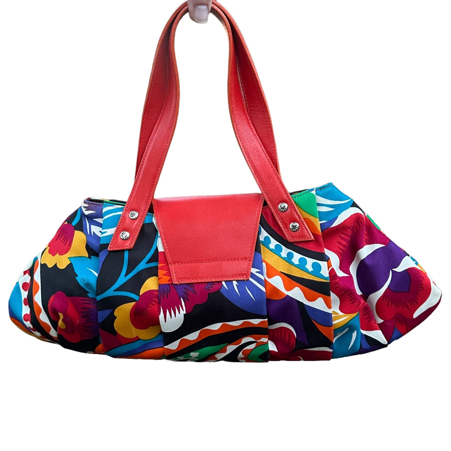 Etro Floral Canvas Fabric Multi Color Leather East West Shoulder Purse