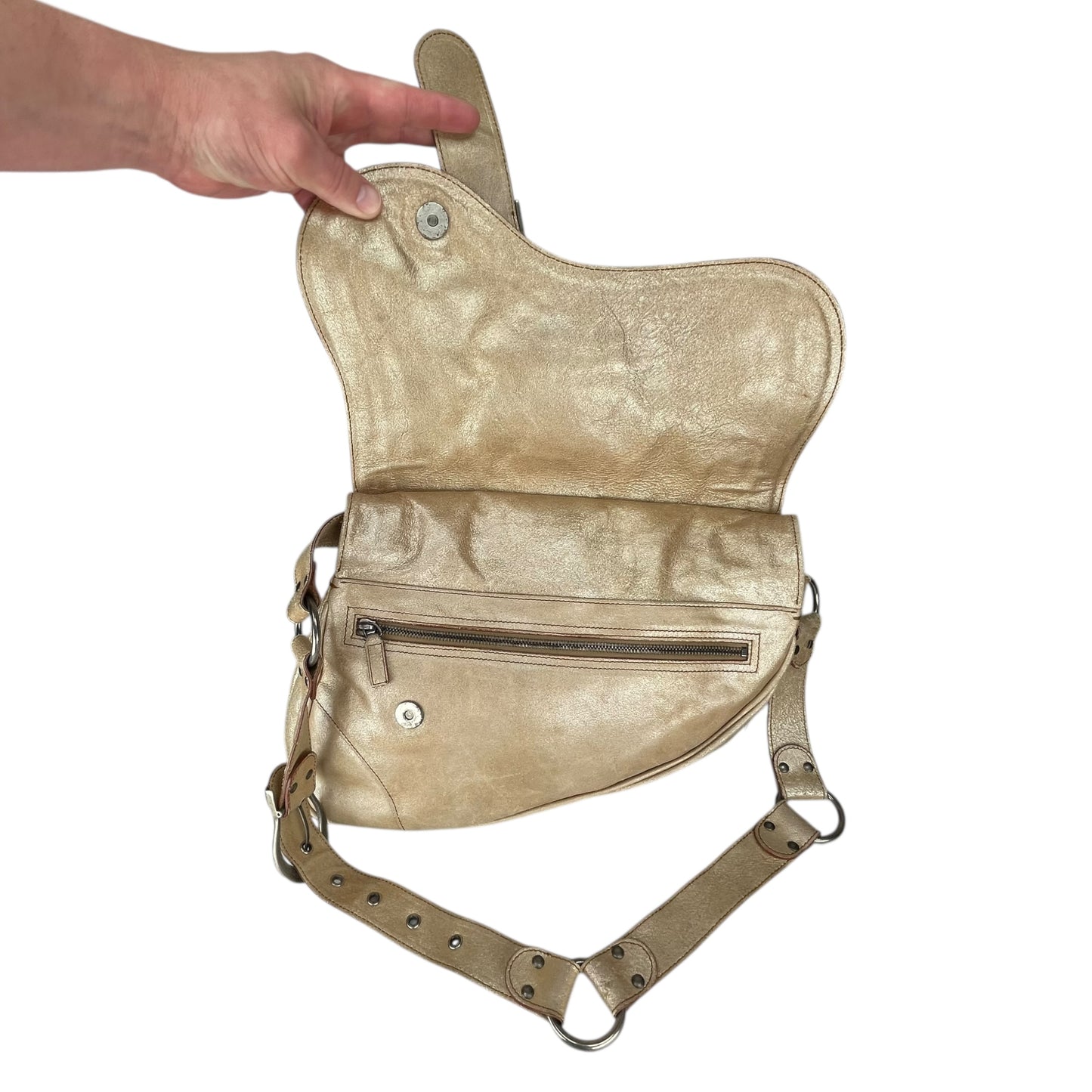Christian Dior Double Saddle Gaucho Jumbo Gold Metallic Gun Metal Hardware Purse