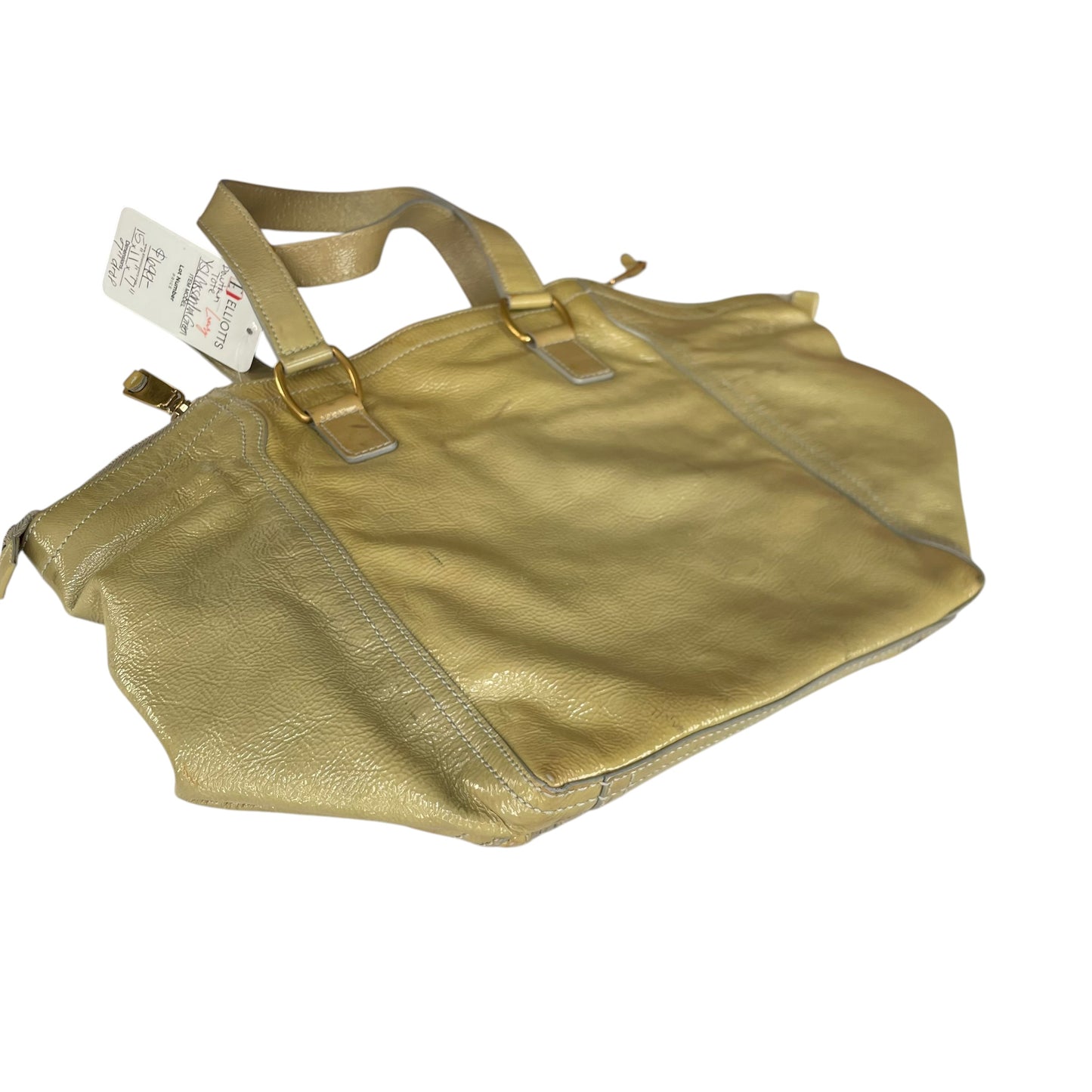 YSL Cassandra Green Patent Leather GHW Bucket Flat Downtown Tote