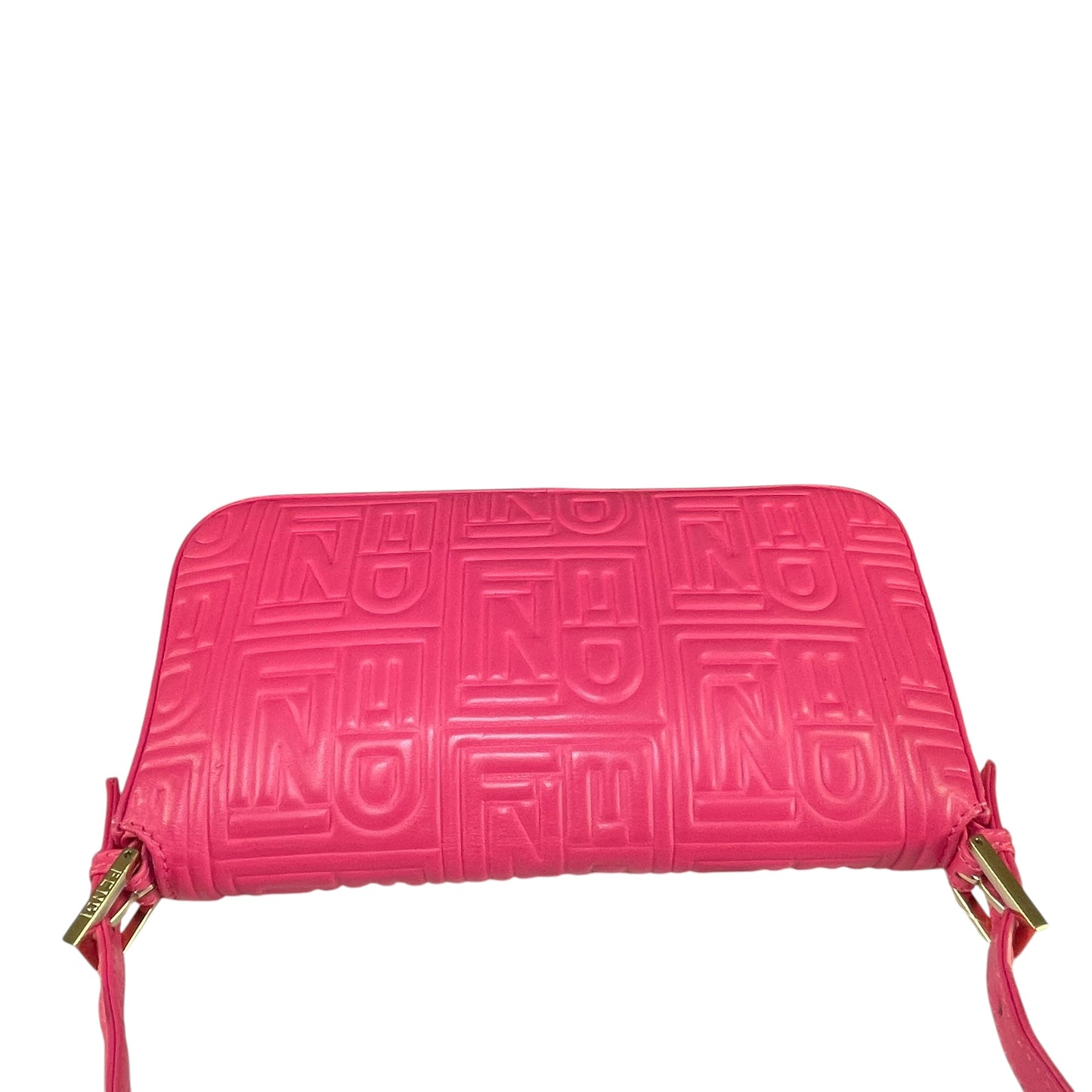 Fendi Baguette Re-Issue Embossed GHW Fusia Pink Leather Shoulder Purse