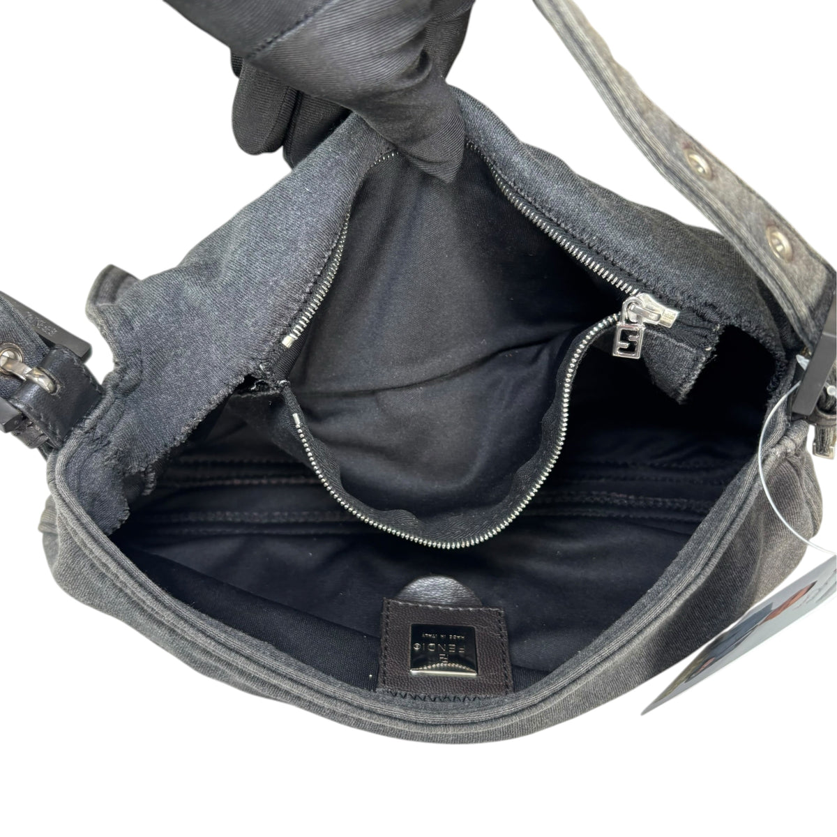 Fendi Y2K Classic Baguette Cotton Grey & Black Shoulder Purse