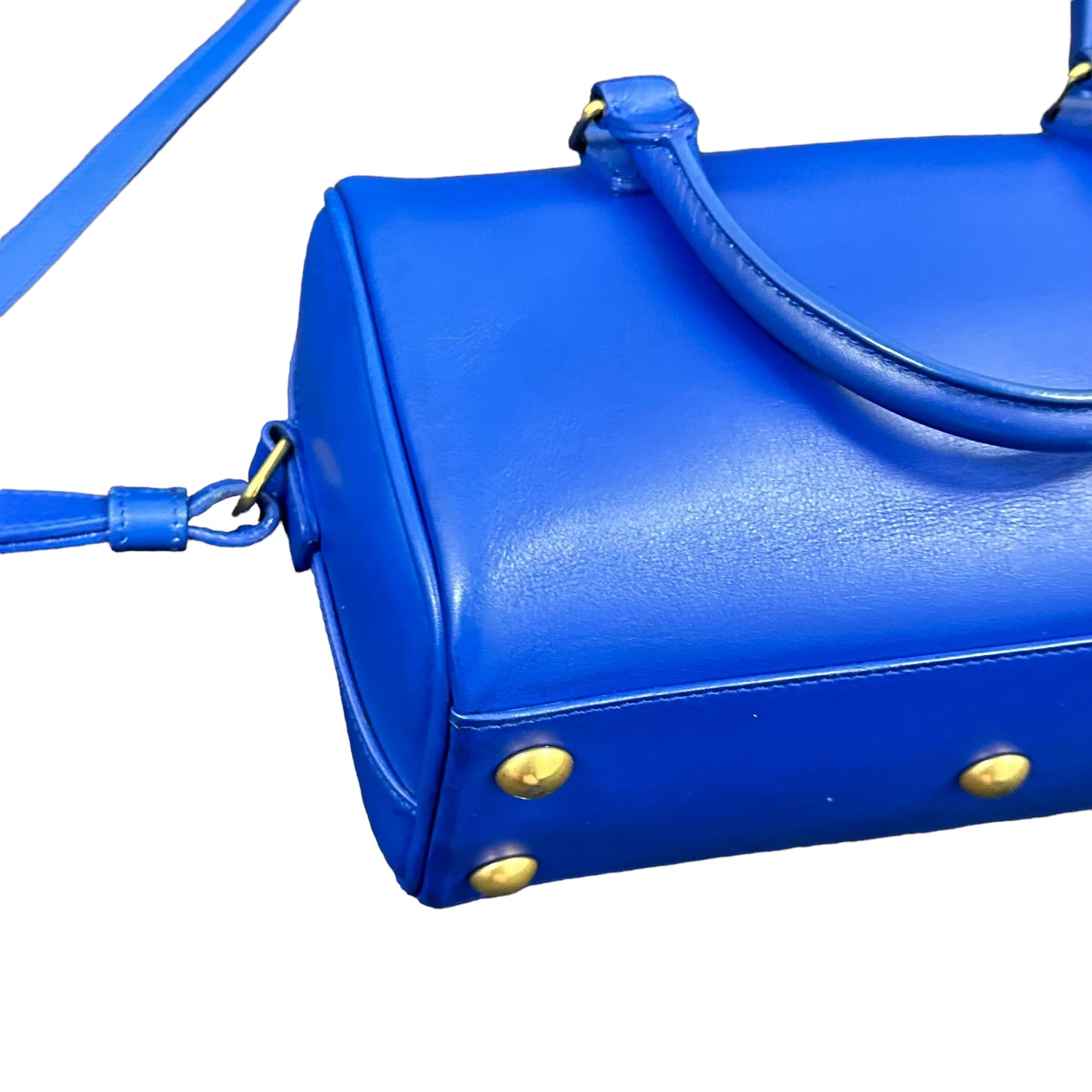 YSL Yves Saint Laurent Cobalt Blue Mini Calfskin Boston Two-Way Strap Speedy Bag