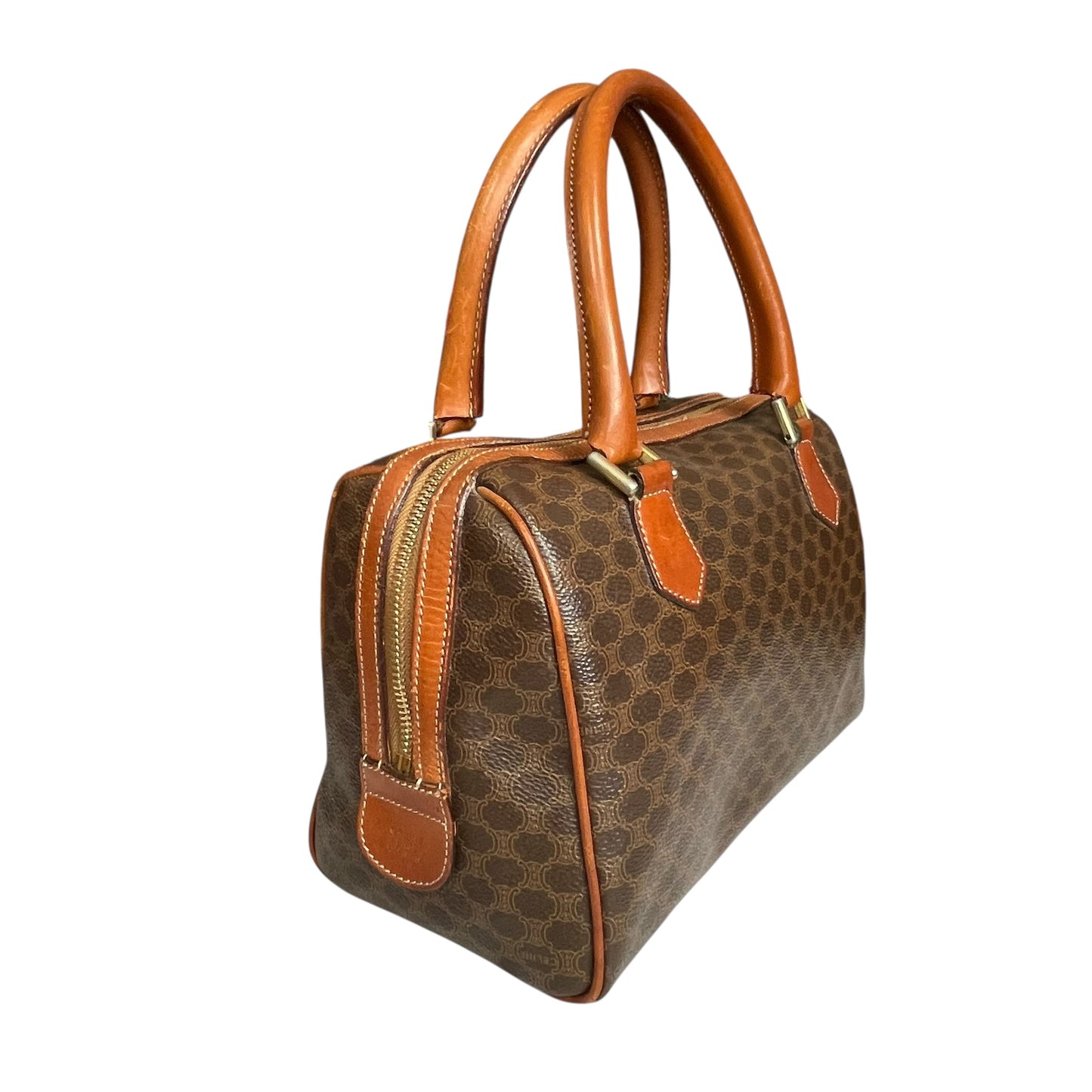 Celine Honeycomb Coated Canvas Leather GHW Brown Boston Speedy Purse