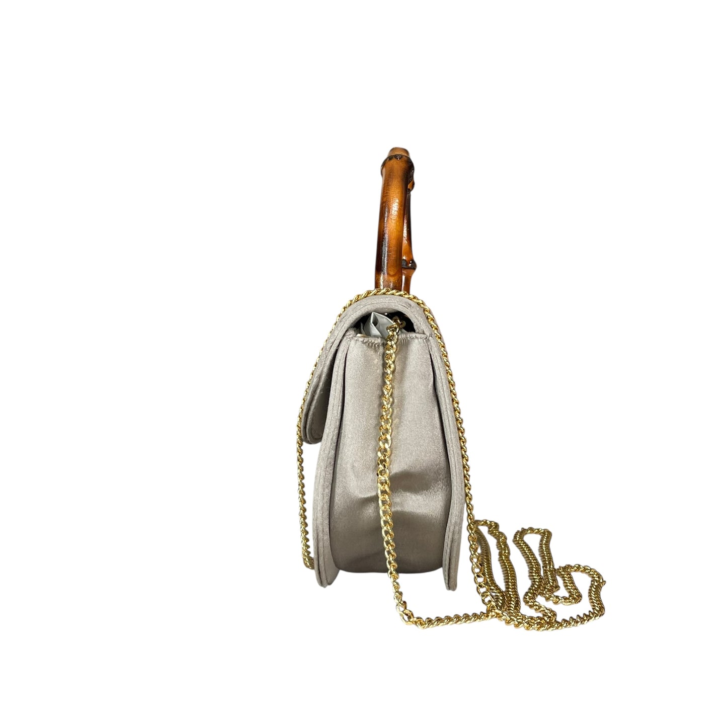 Gucci GG Mini 1947 StyleChampagne Satin GHW Bamboo 1990s Top Handle Crossbody