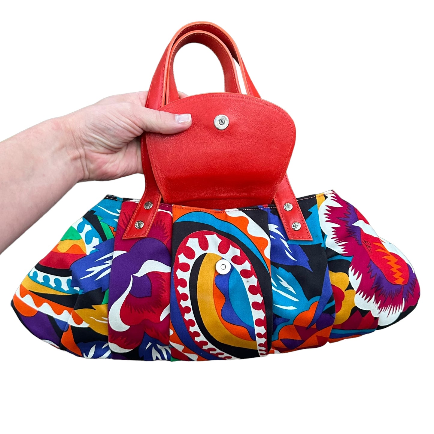 Etro Floral Canvas Fabric Multi Color Leather East West Shoulder Purse