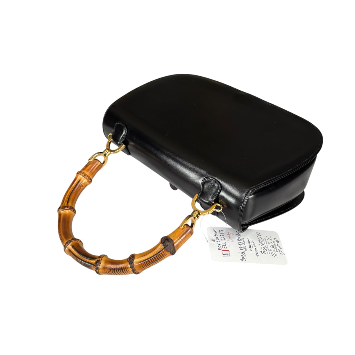 Gucci 1947 Bamboo Black Box Leather Turn-Lock Purse