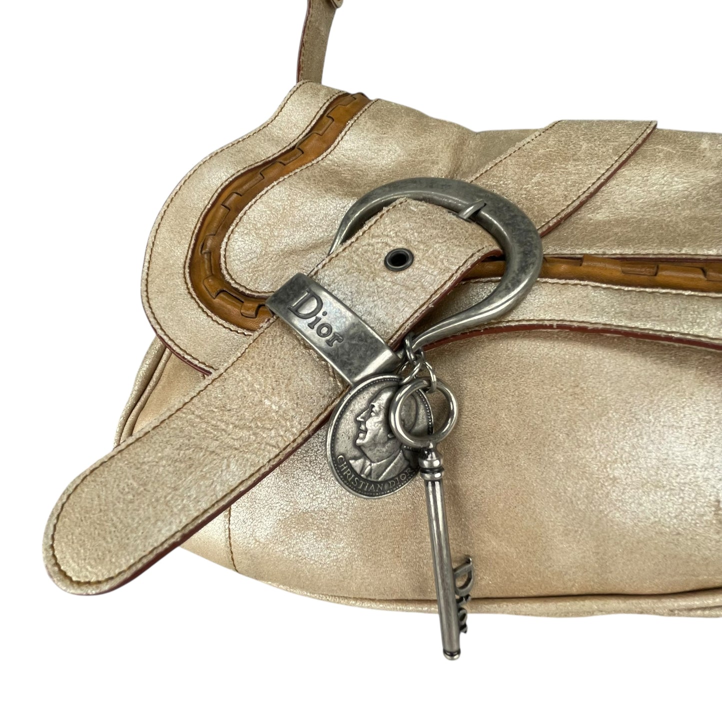 Christian Dior Double Saddle Gaucho Jumbo Gold Metallic Gun Metal Hardware Purse