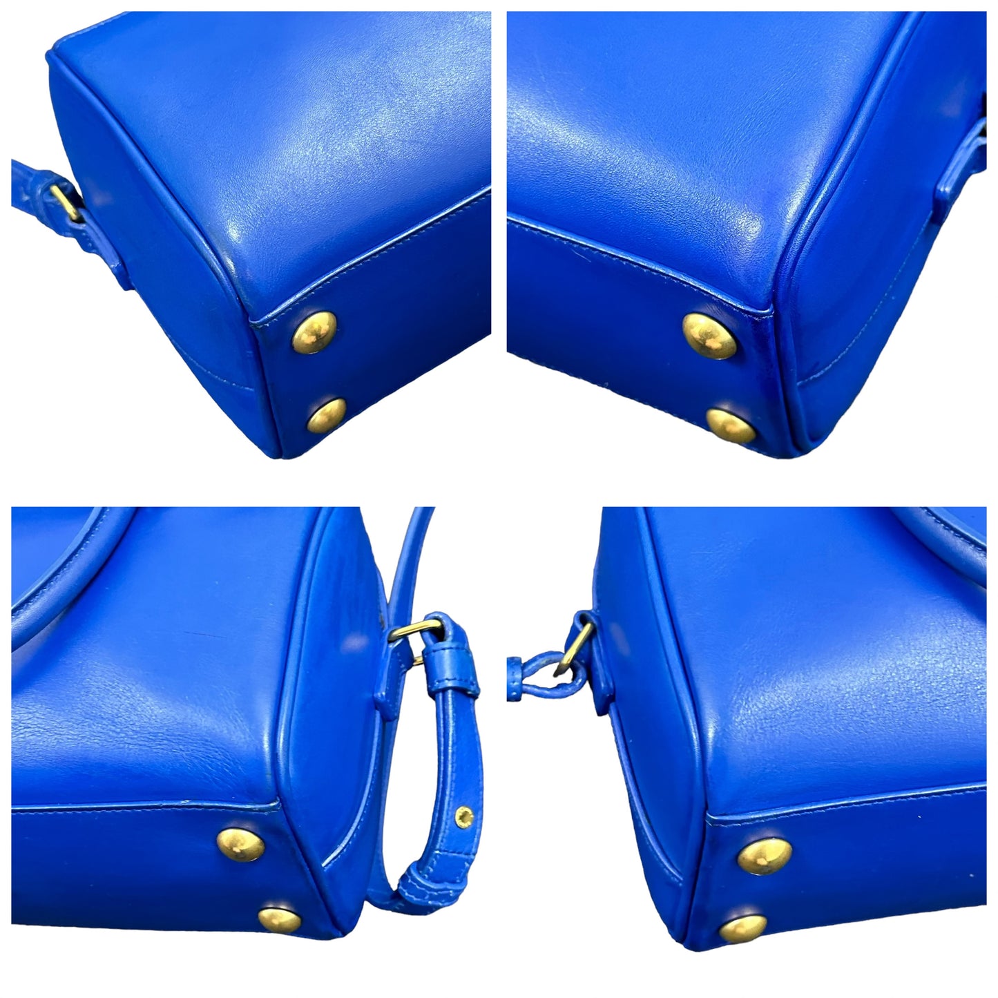 YSL Yves Saint Laurent Cobalt Blue Mini Calfskin Boston Two-Way Strap Speedy Bag