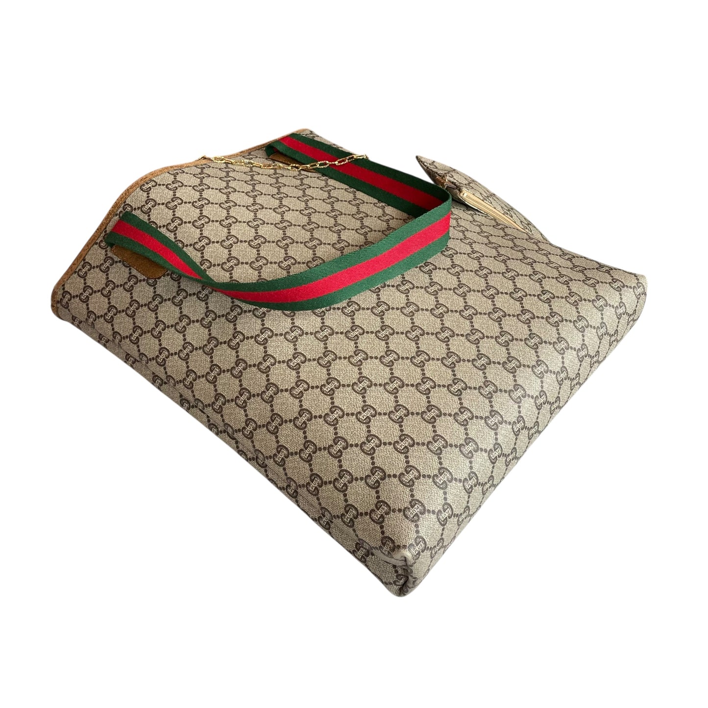 Gucci Plus GG Leather & Canvas Sherry Line Tote w/Mini Gucci Plus Zip. Pouch