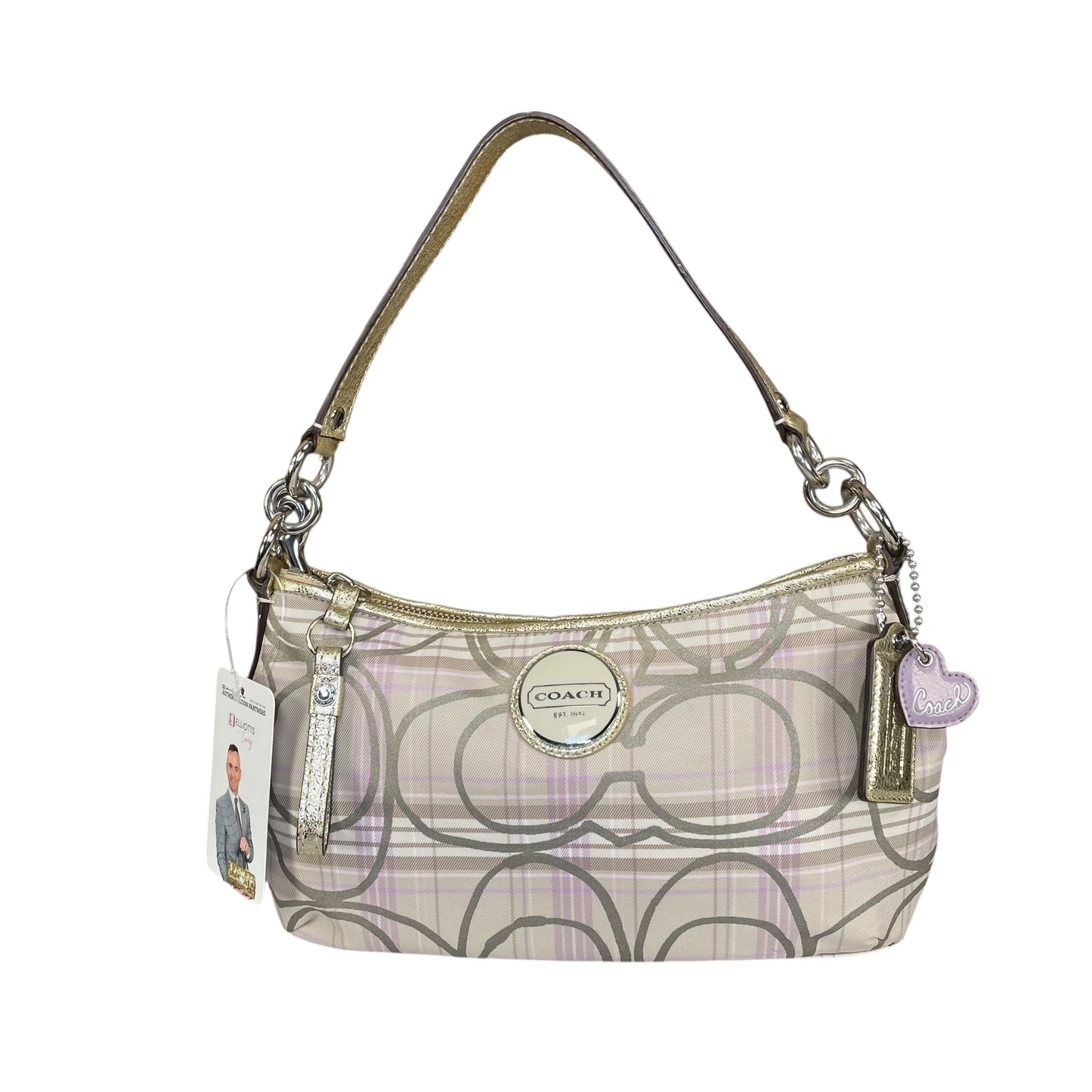 Coach Demi Tartan Plaid Nylon Bag Metallic Gray Gold Leather Shoulder Crossbody Y2K