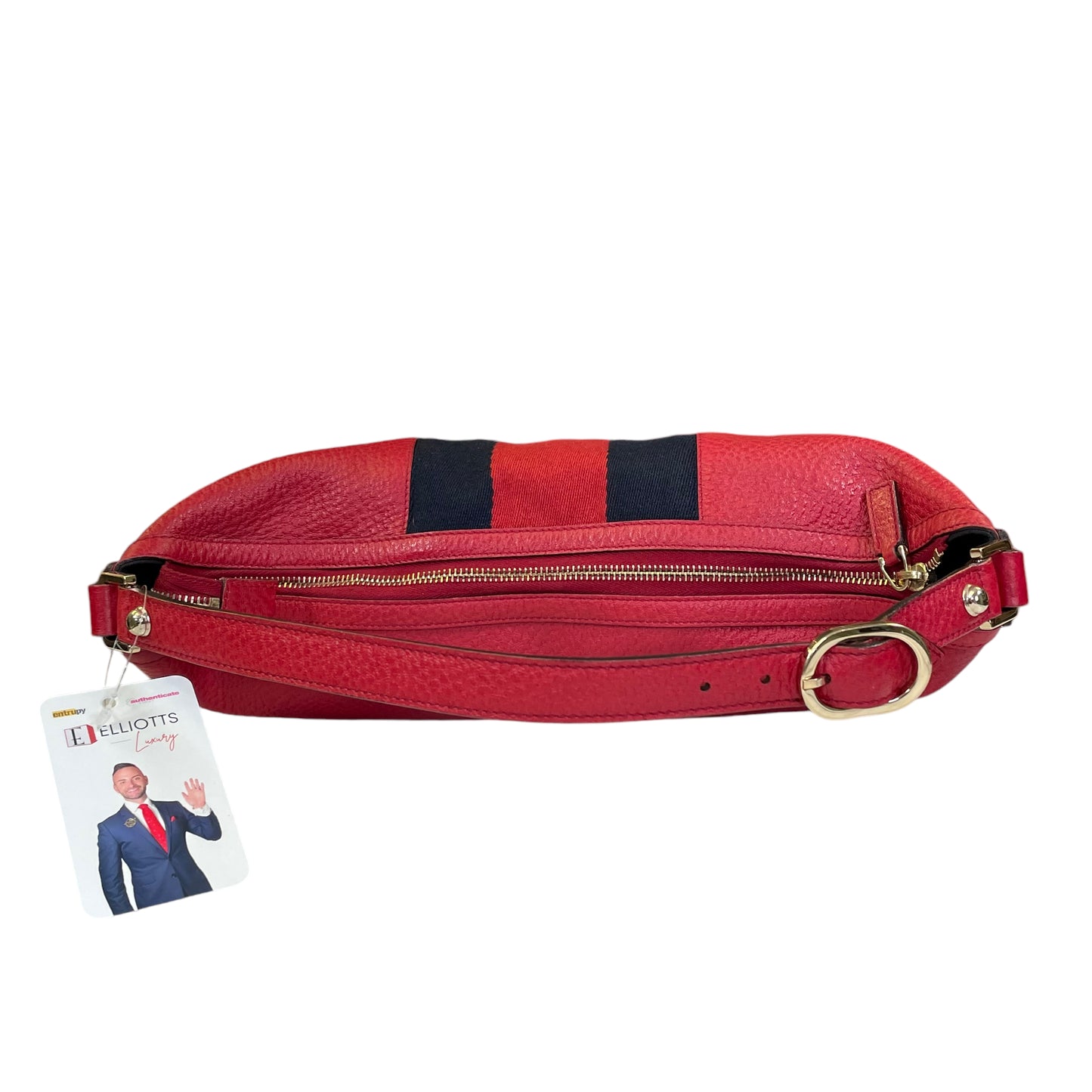 Gucci GG Red Zip Large Blondie Sherryline Racing Stripe Hobo Shoulder Purse