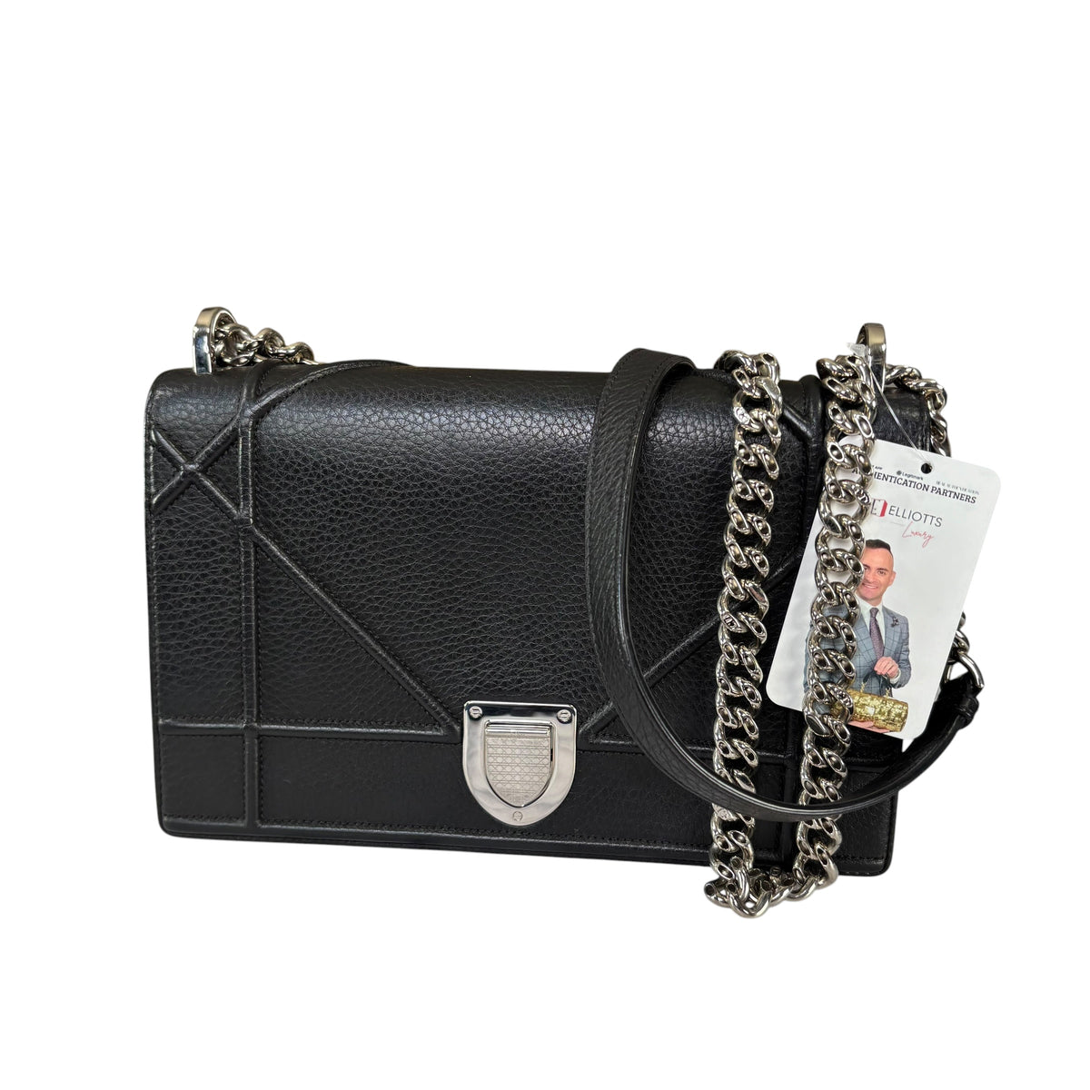 Christian Dior Diorama Calf Black Pebbled Medium Flap 2-Way Shoulder Purse