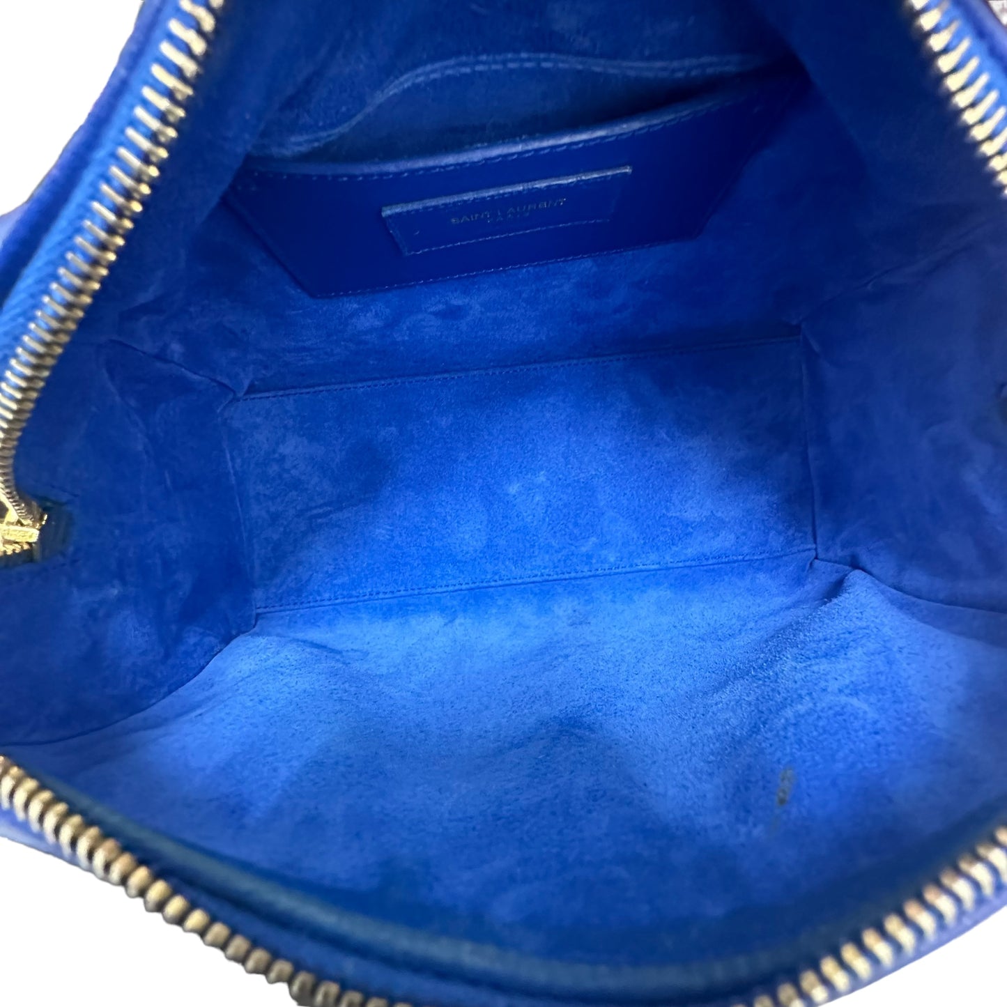 YSL Yves Saint Laurent Cobalt Blue Mini Calfskin Boston Two-Way Strap Speedy Bag