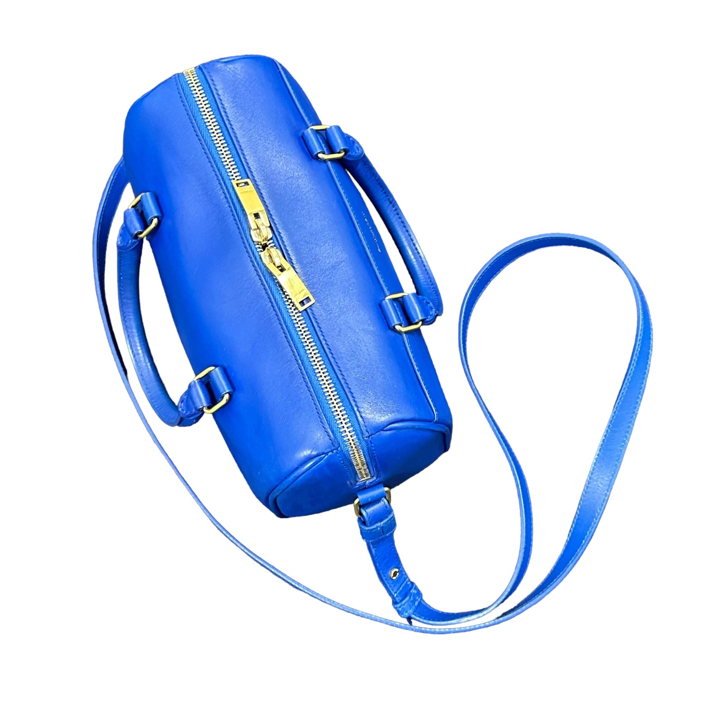 YSL Yves Saint Laurent Cobalt Blue Mini Calfskin Boston Two-Way Strap Speedy Bag