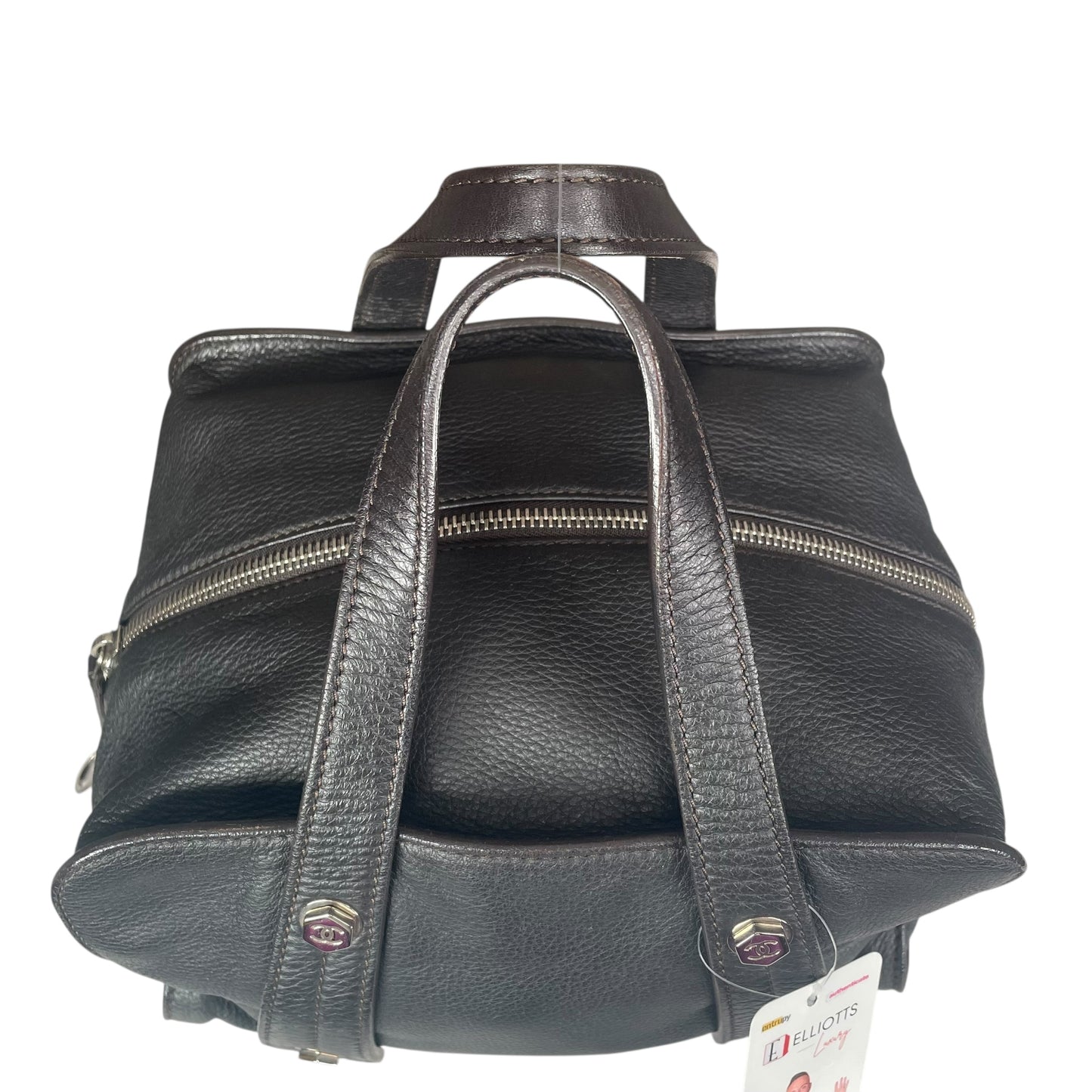 Chanel CC Bolt Deerskin Boston Dark Brown Studded Purse