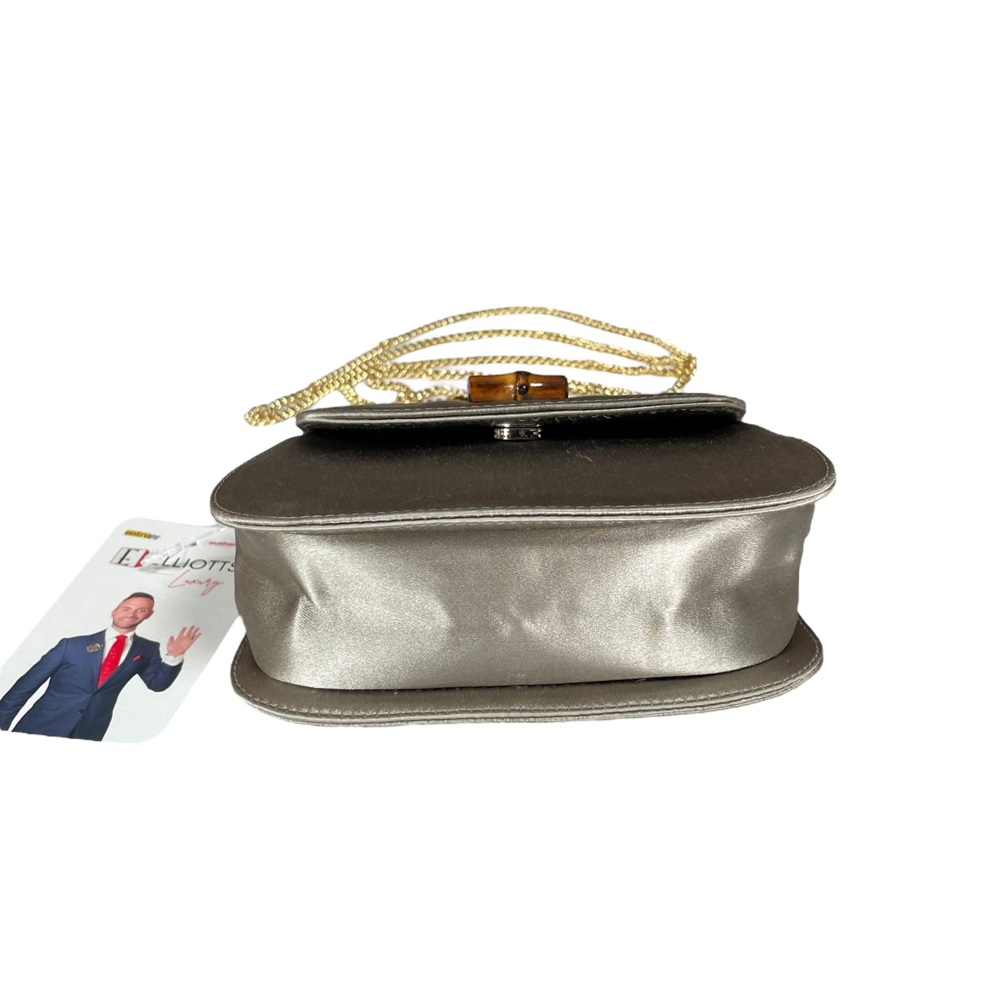 Gucci GG Mini 1947 StyleChampagne Satin GHW Bamboo 1990s Top Handle Crossbody