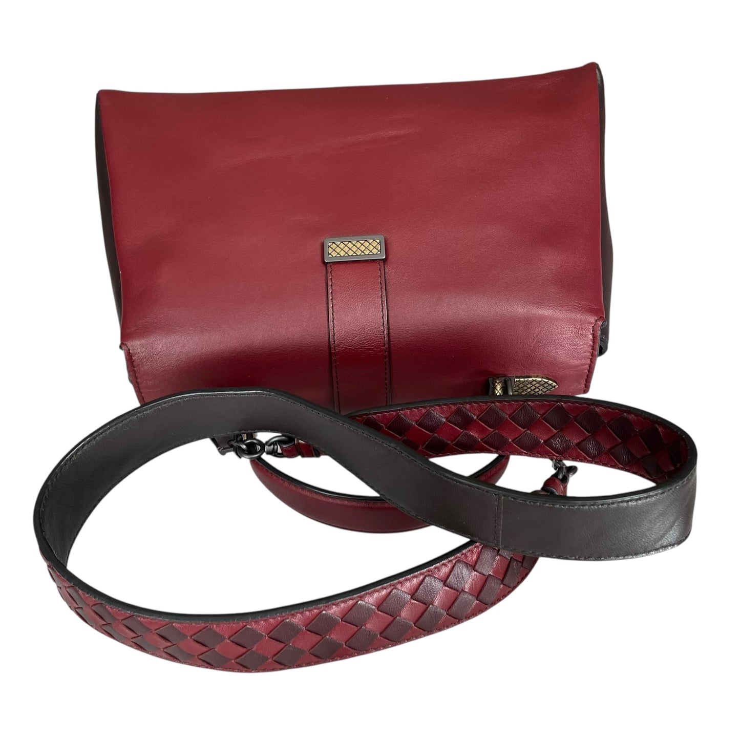 Bottega Veneta Piazza Tri-Color Leather Medium Top Handle Woven Strap Crossbody Purse