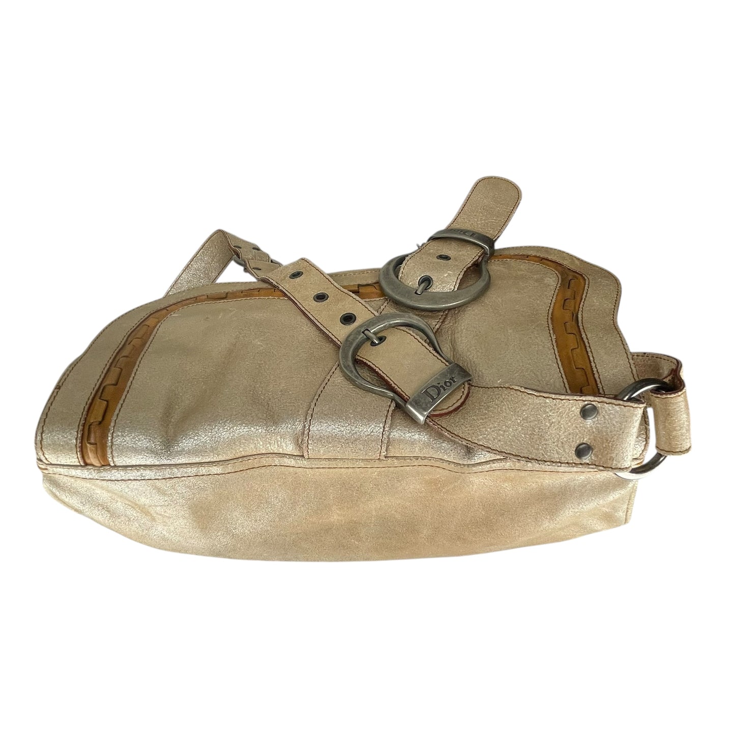 Christian Dior Double Saddle Gaucho Jumbo Gold Metallic Gun Metal Hardware Purse