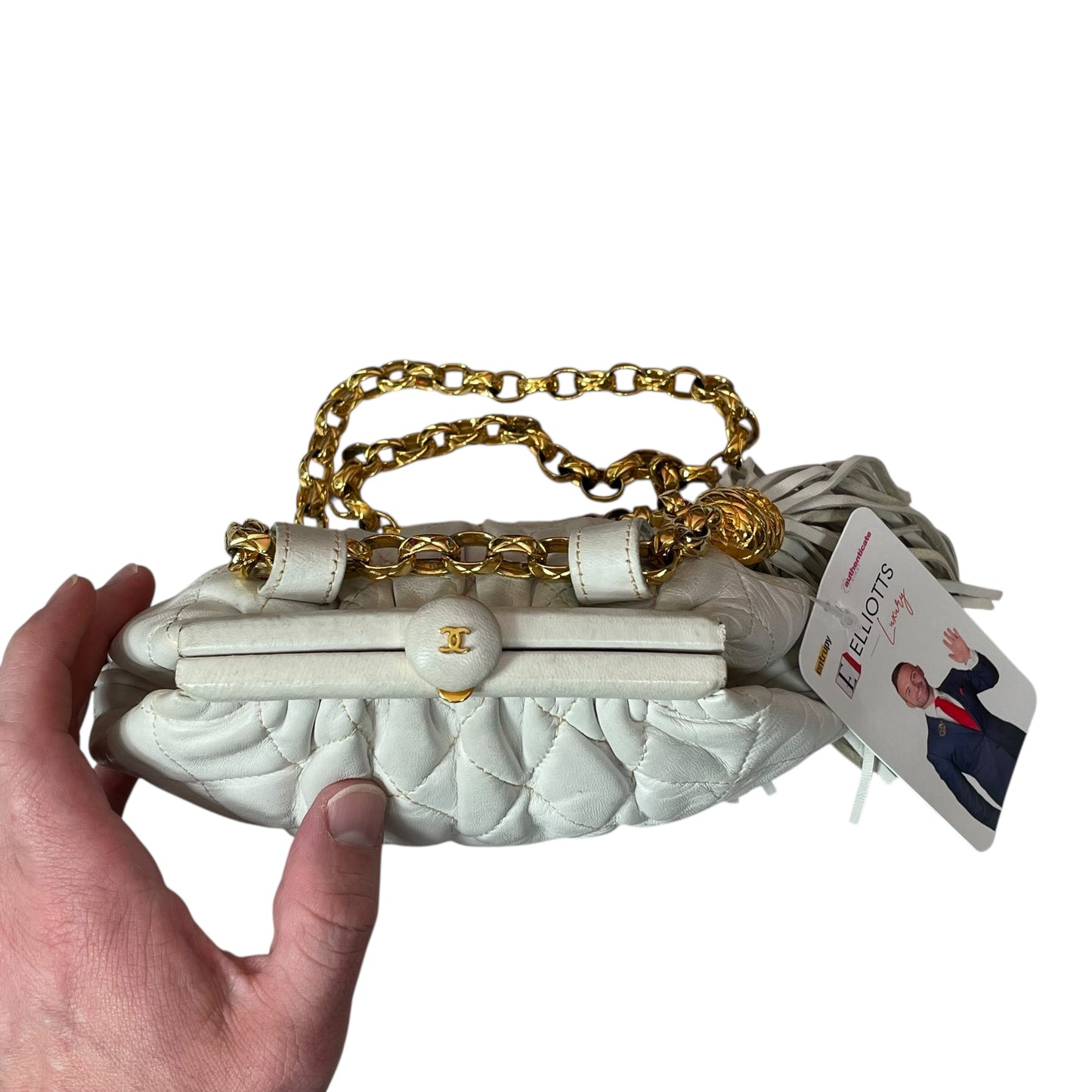 Chanel CC Mini Kiss-Lock Shoulder Bum GHW Removable Chain Strap Make-up Purse 7"