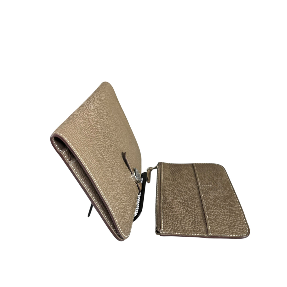 Hermes Étoupe Togo Leather Dogon GM Long Palladium Wallet Set