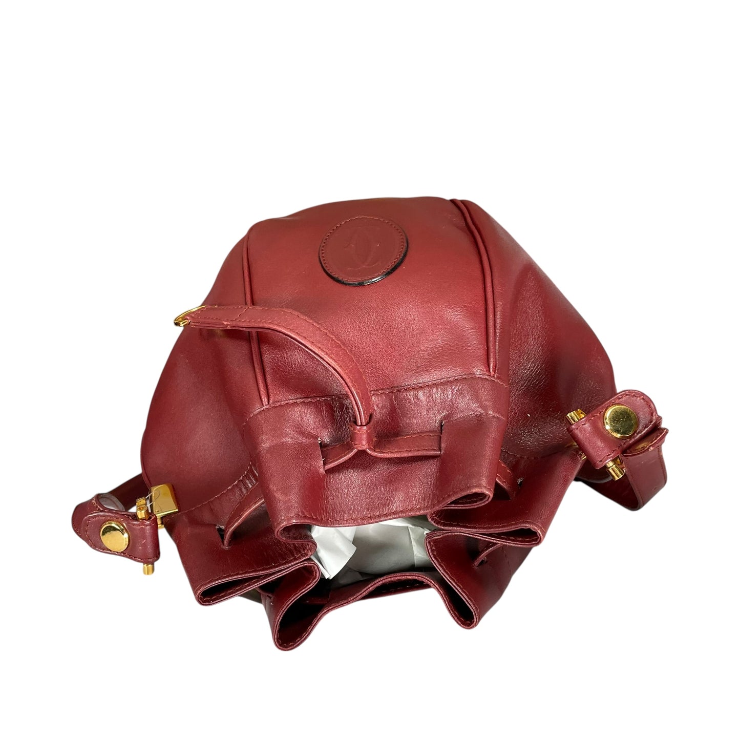 Cartier Burgundy Leather Medium Bucket Drawstring Crossbody Adjustable Purse
