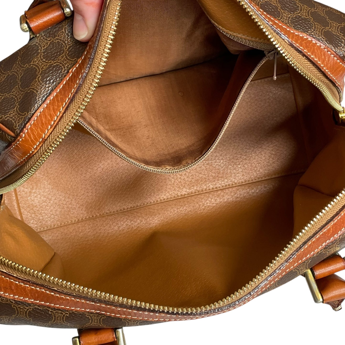Celine Honeycomb Coated Canvas Leather GHW Brown Boston Speedy Purse