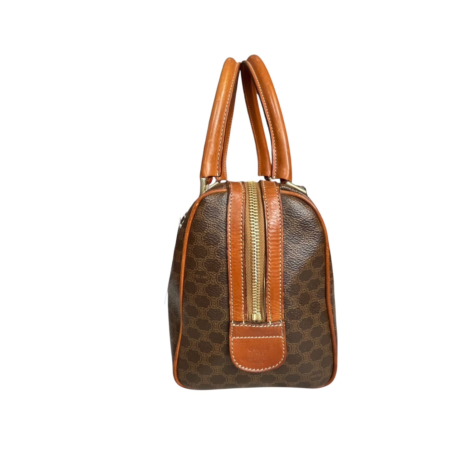 Celine Honeycomb Coated Canvas Leather GHW Brown Boston Speedy Purse