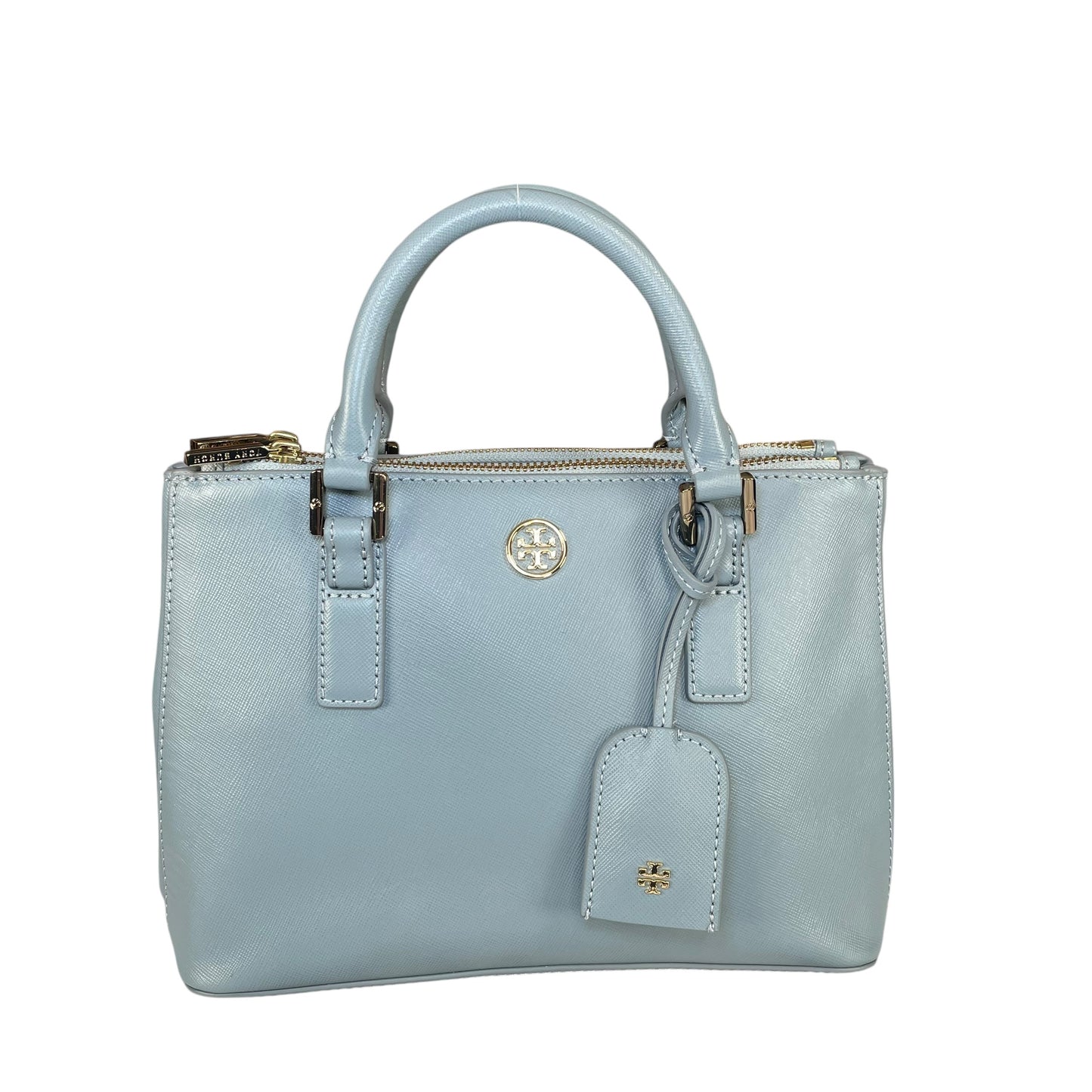 Tory Burch Robinson Oasis GHW Blue Saffiano Leather 2-Way Tote Purse