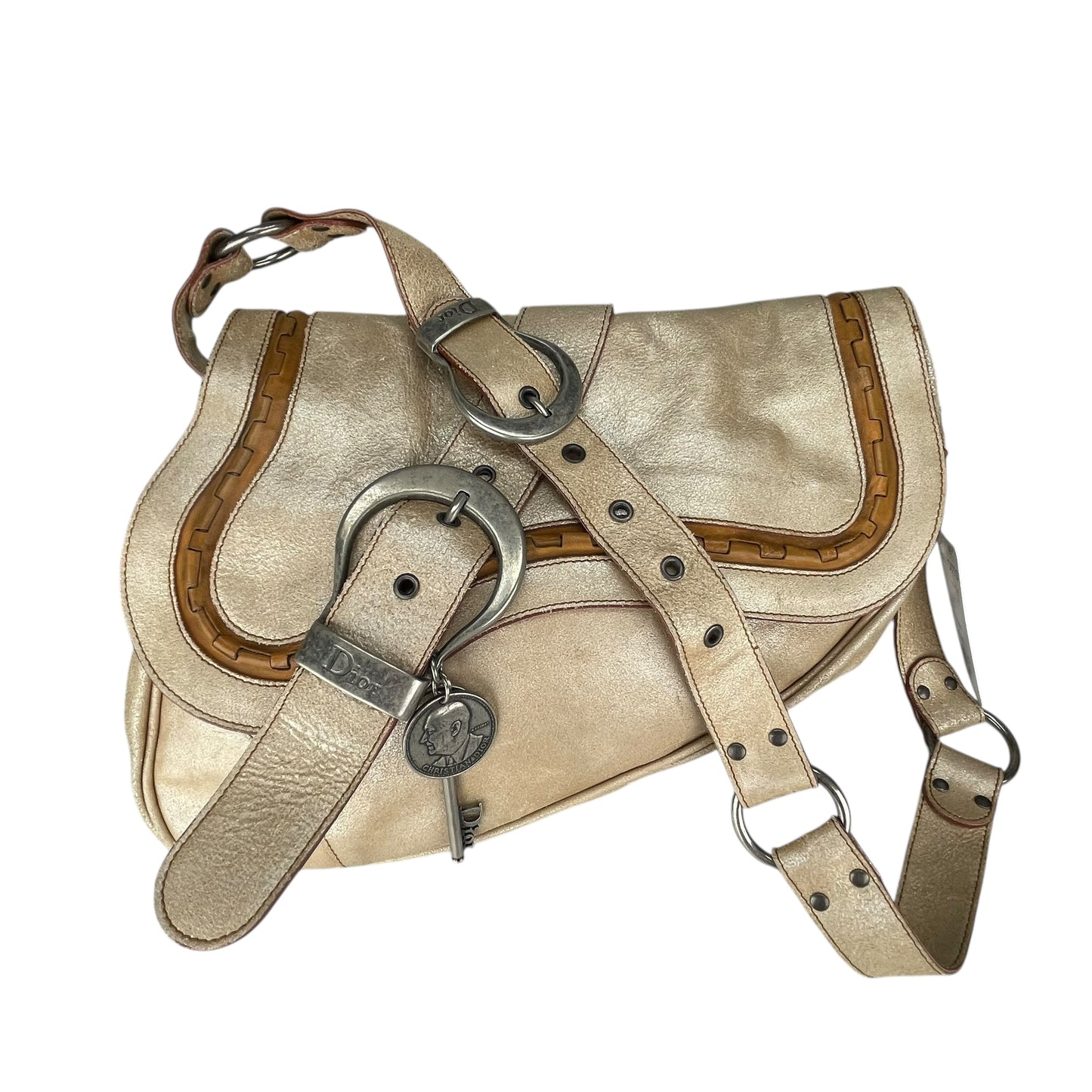 Christian Dior Double Saddle Gaucho Jumbo Gold Metallic Gun Metal Hardware Purse