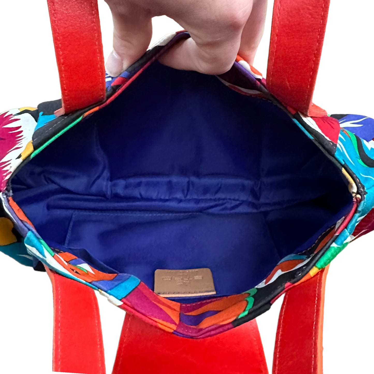 Etro Floral Canvas Fabric Multi Color Leather East West Shoulder Purse