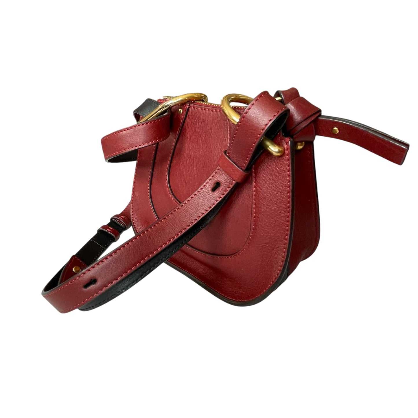 Chloe Hayley Calf Skin Nano Equestrian Burgundy Bucket 2 Way Crossbody Purse Bag