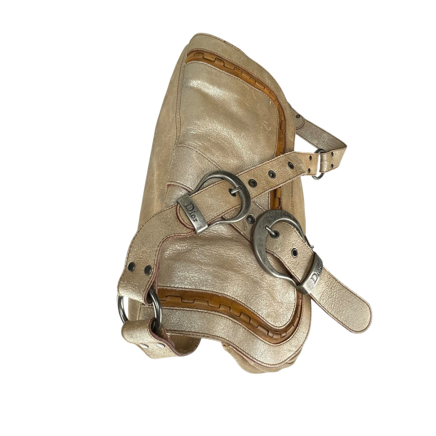 Christian Dior Double Saddle Gaucho Jumbo Gold Metallic Gun Metal Hardware Purse