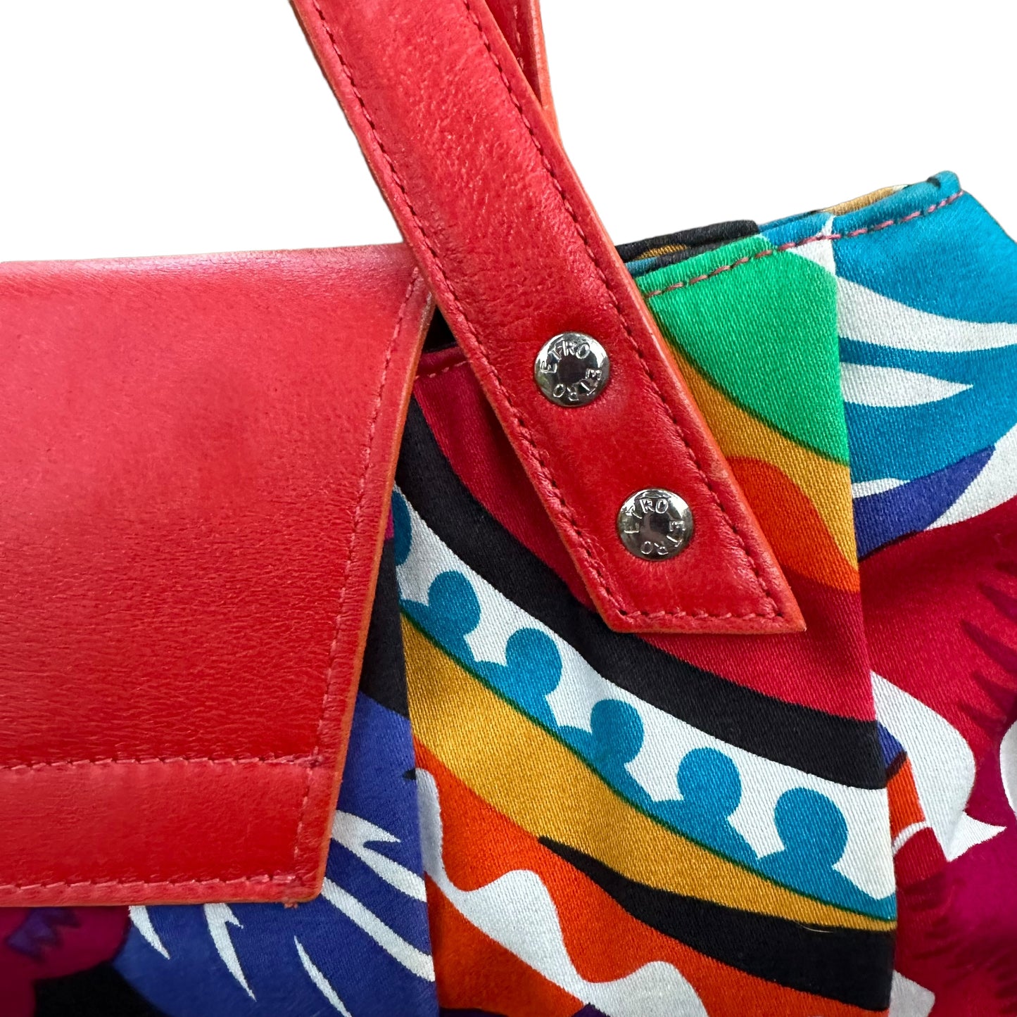 Etro Floral Canvas Fabric Multi Color Leather East West Shoulder Purse