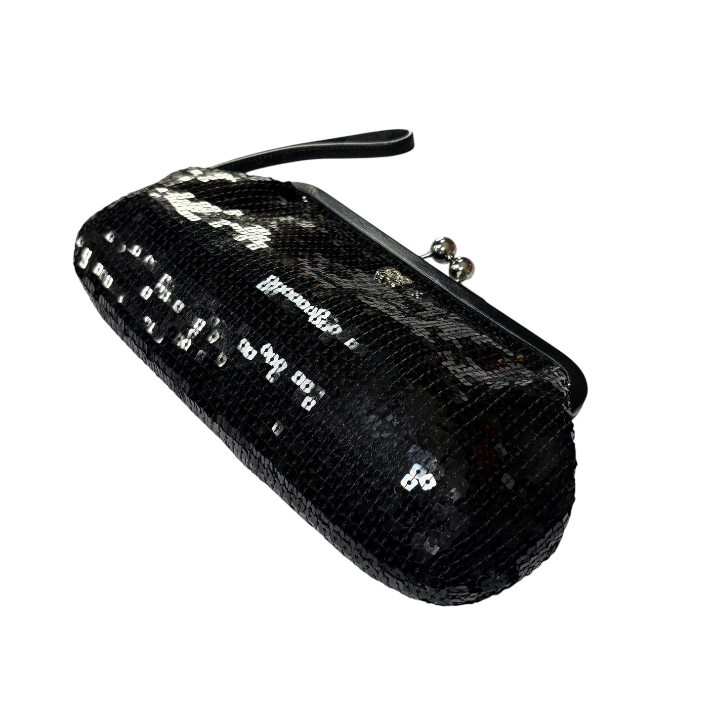 Coach Opti C Aubrey Sequin Black Leather Kiss-Lock Closure Clutch