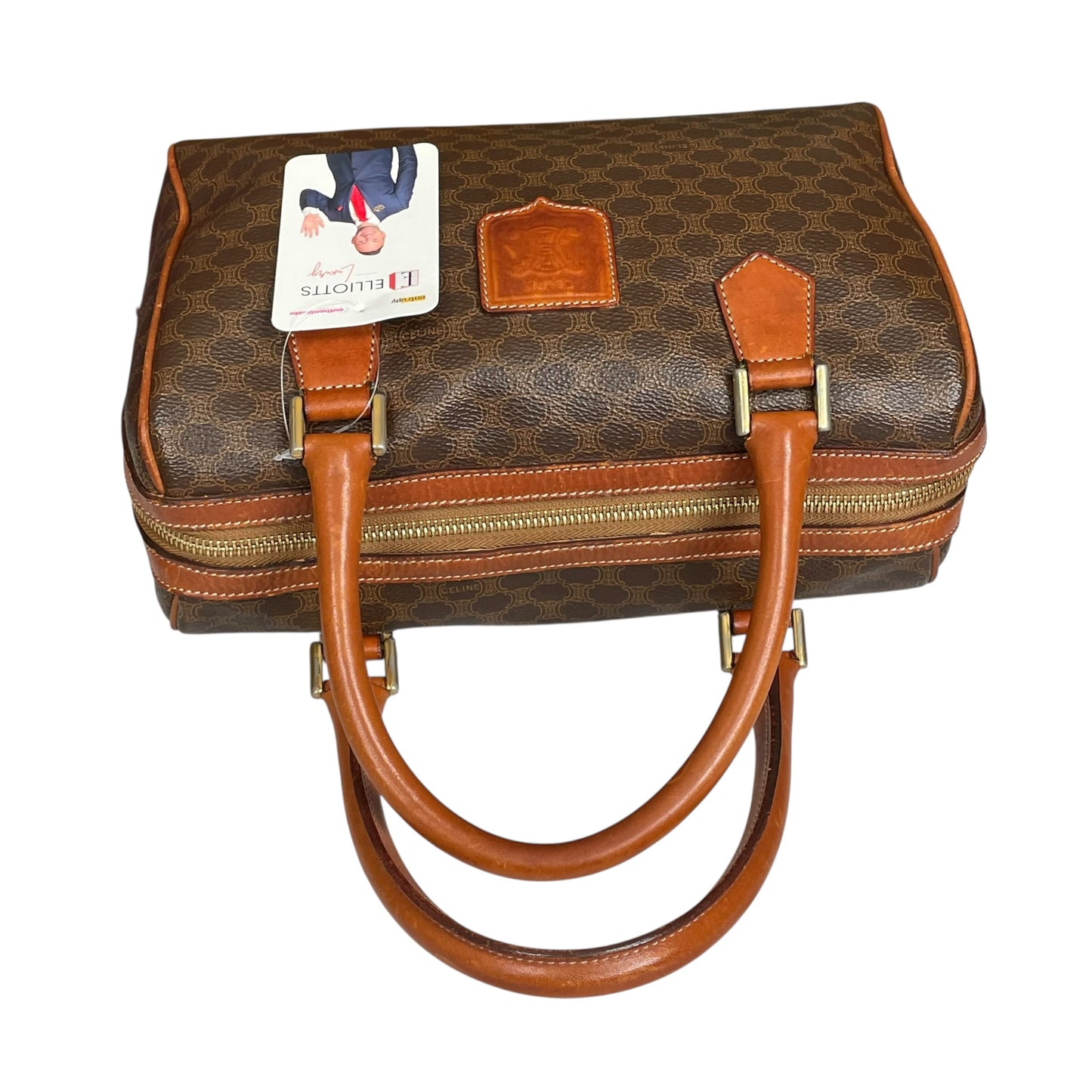 Celine Honeycomb Coated Canvas Leather GHW Brown Boston Speedy Purse