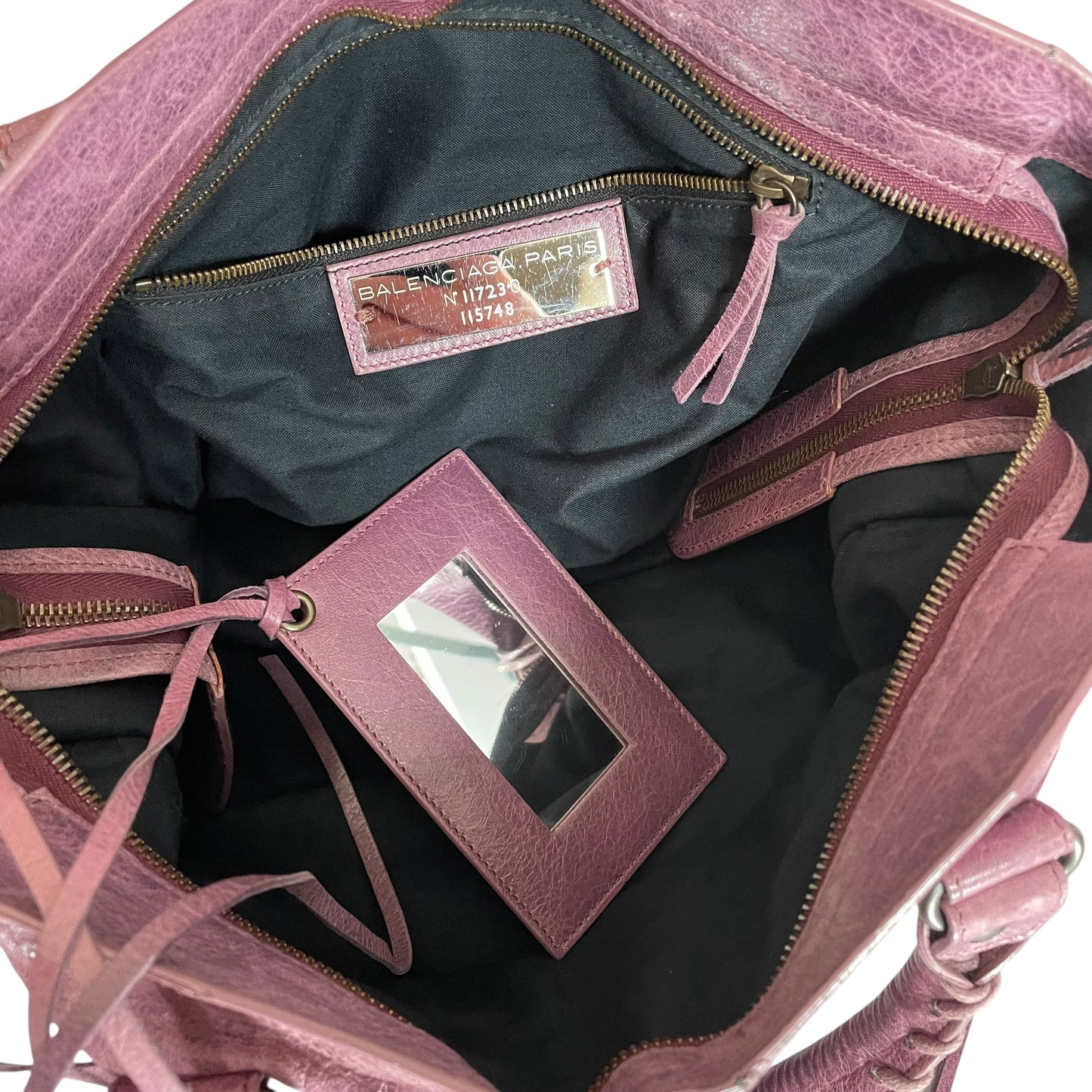 Balenciaga Motorcycle City Bag Glycine Purple Studded Brushed Bronze 2 Way Tote