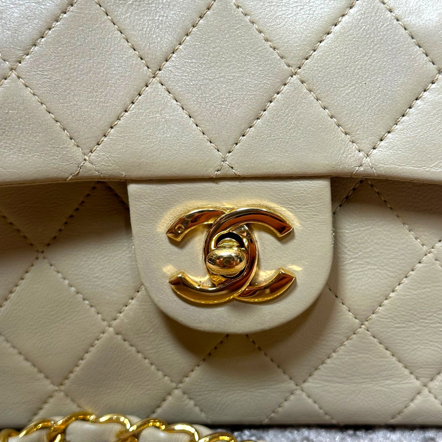 Chanel CC 24K Mini Square Flip Beige Lambskin Gold Plated Hardware