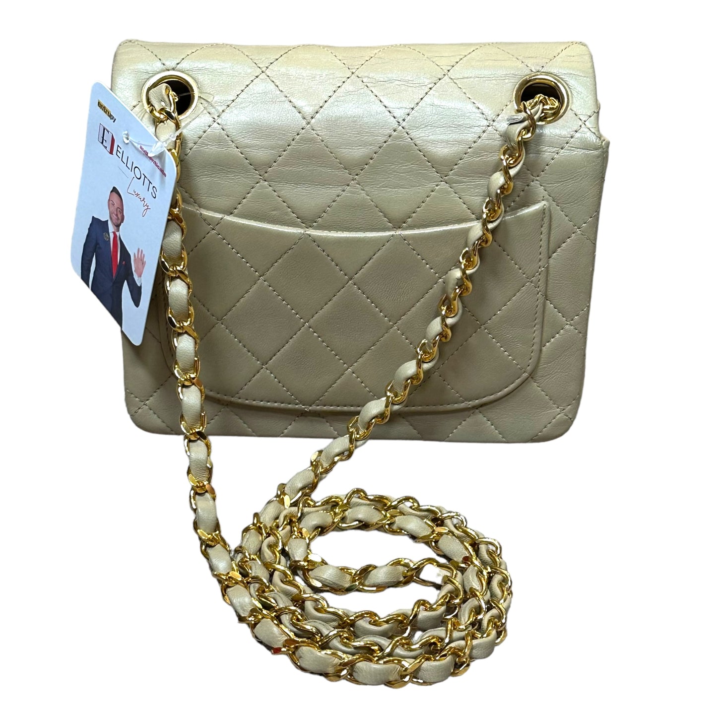 Chanel CC 24K Mini Square Flip Beige Lambskin Gold Plated Hardware