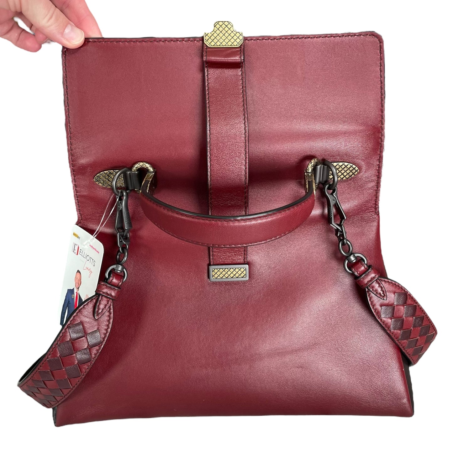Bottega Veneta Piazza Tri-Color Leather Medium Top Handle Woven Strap Crossbody Purse