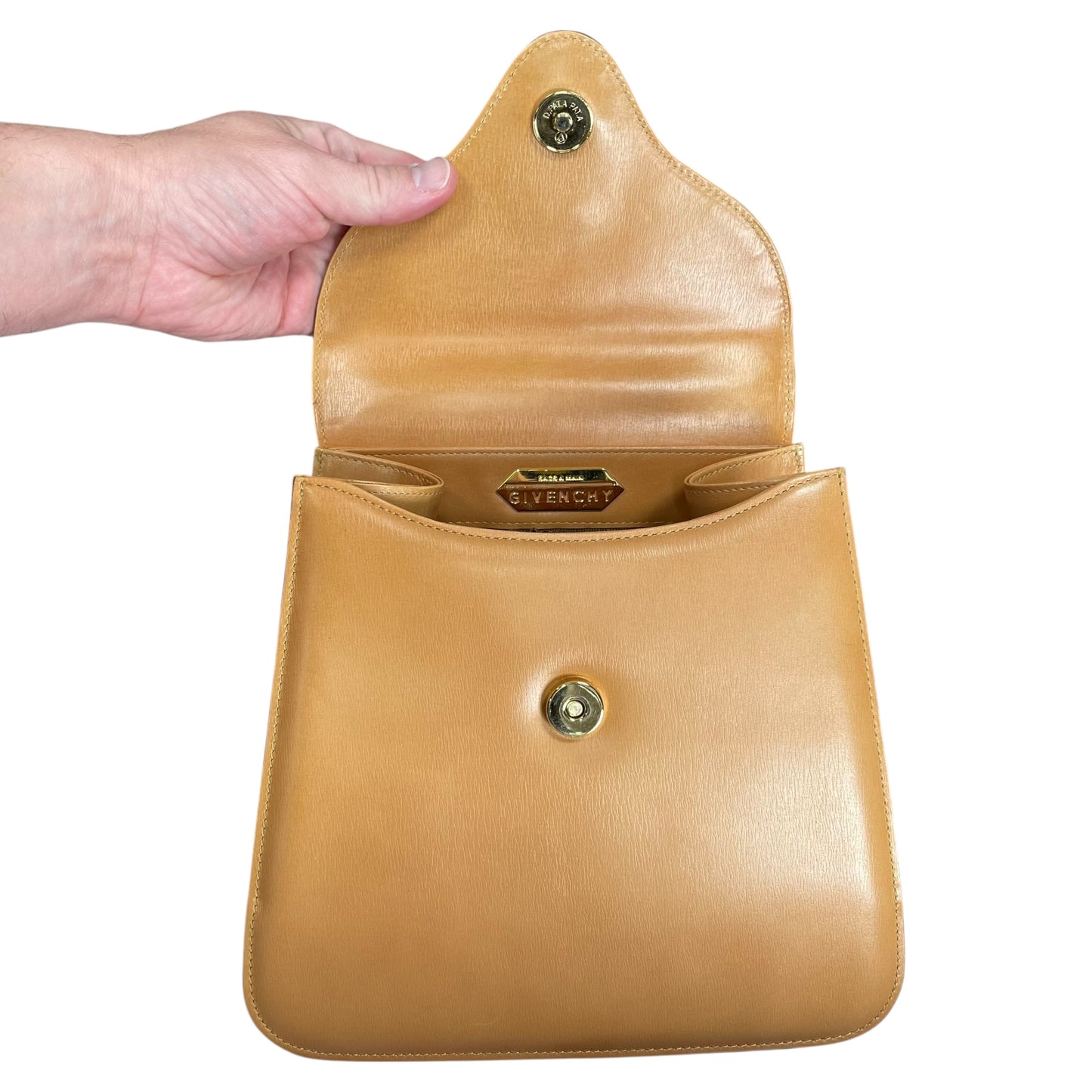 GIVENCHY Kelly Top Handle Camel Brown Magnetic GHW Snap Closure Shoulder Purse