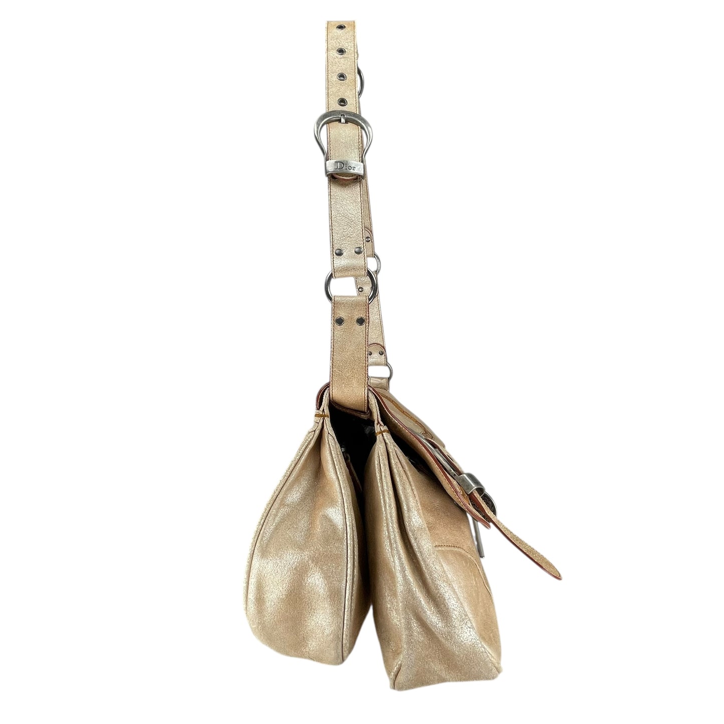 Christian Dior Double Saddle Gaucho Jumbo Gold Metallic Gun Metal Hardware Purse