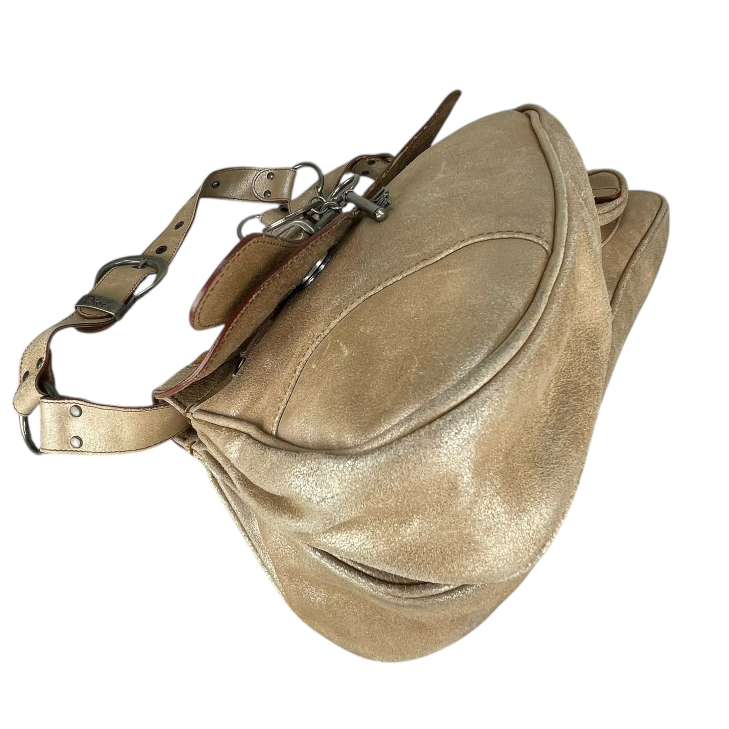 Christian Dior Double Saddle Gaucho Jumbo Gold Metallic Gun Metal Hardware Purse