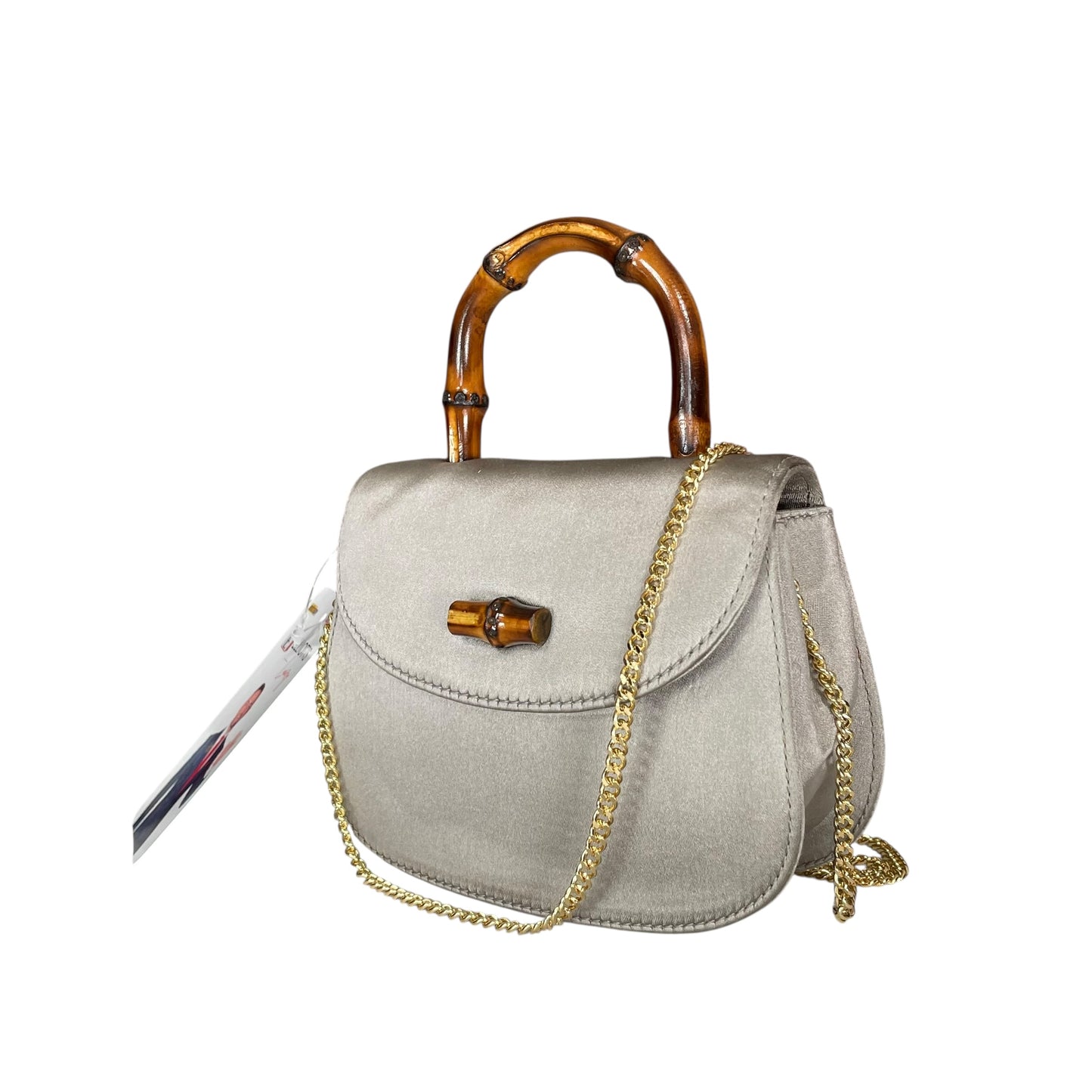 Gucci GG Mini 1947 StyleChampagne Satin GHW Bamboo 1990s Top Handle Crossbody