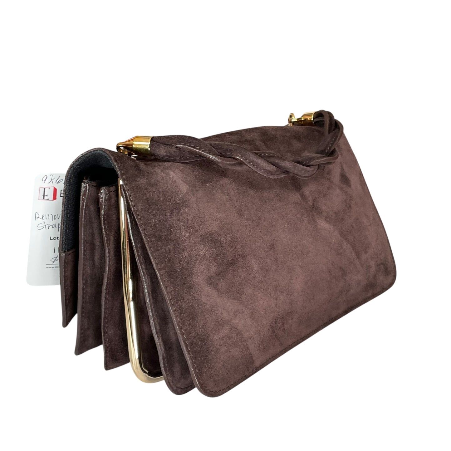 Givenchy Turn-Lock 4G Brown Suede GHW Woven Strap Clutch Handbag