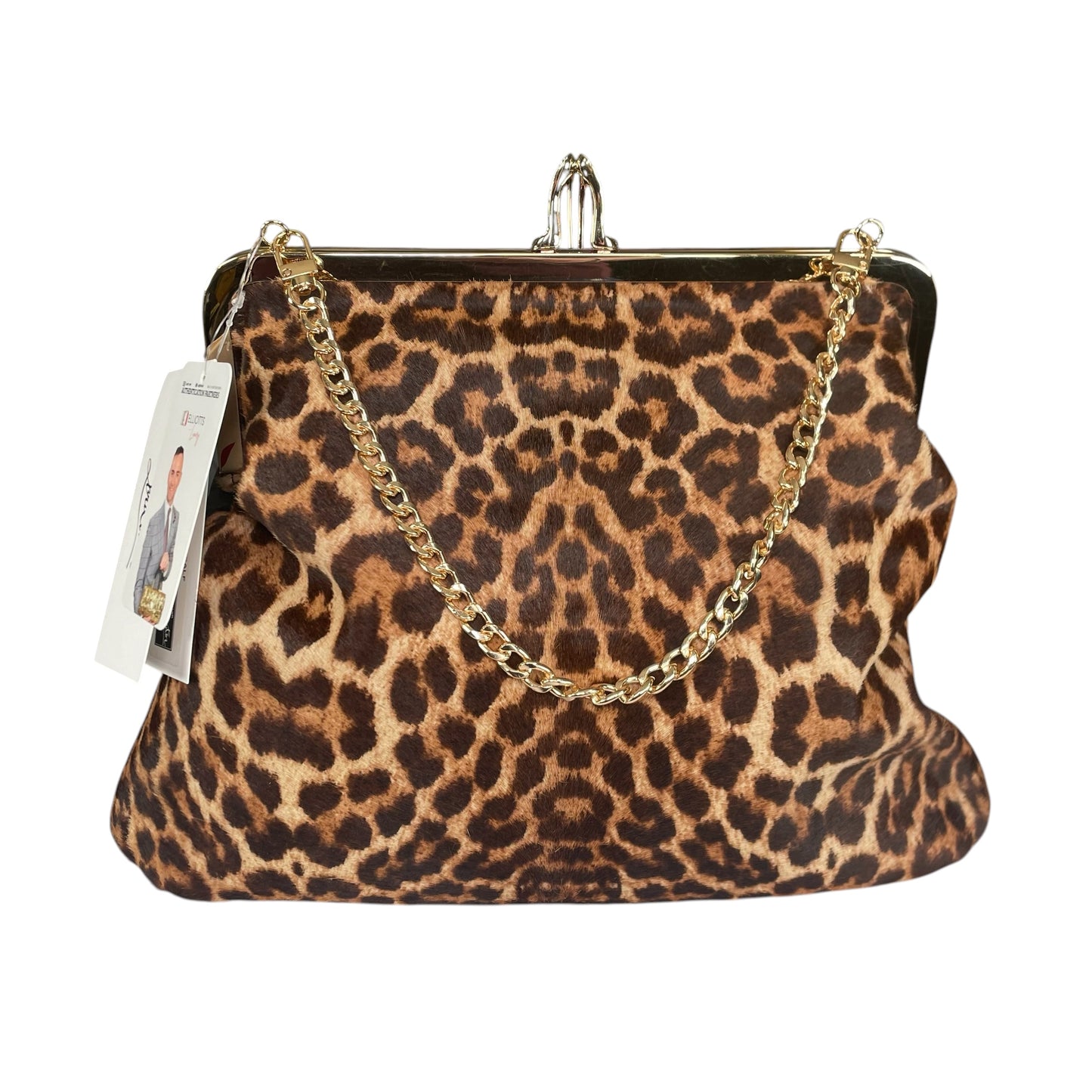 Christian Louboutin Maxi Loubu Leopard GHW Pony Hair & Black Calfskin Clutch