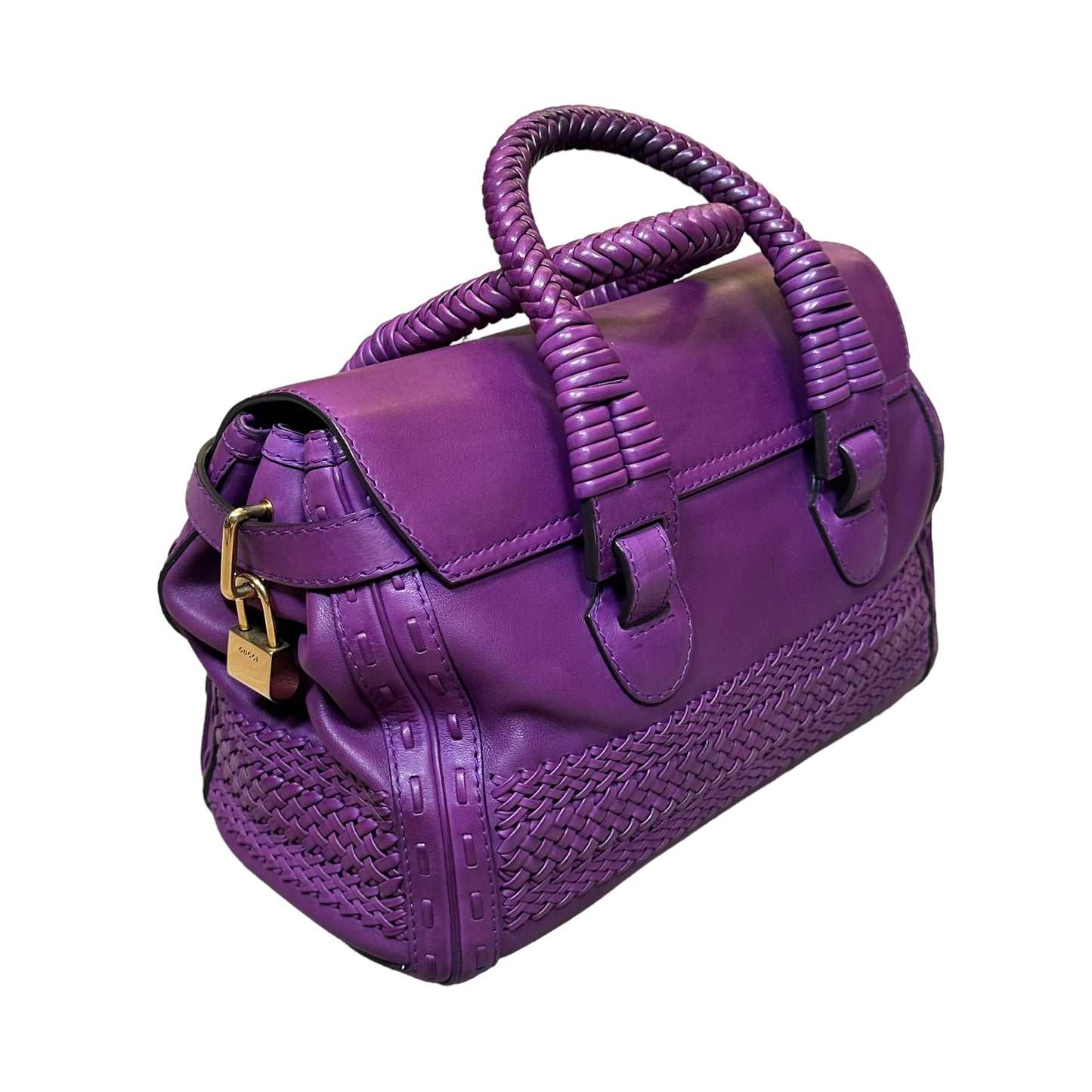 Gucci Leather Handwoven Satchel Bucket Braided Top Handle Doctor Bag