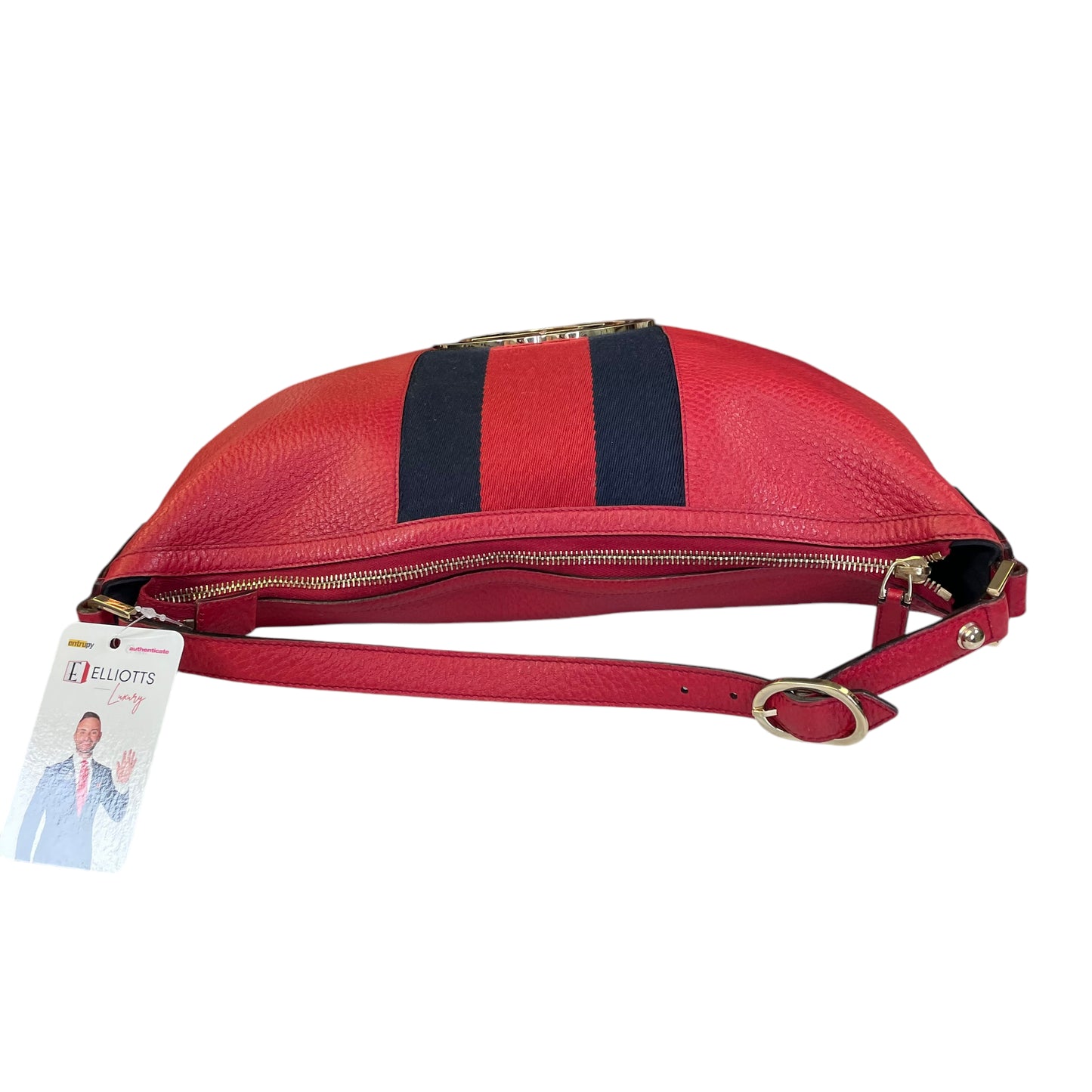 Gucci GG Red Zip Large Blondie Sherryline Racing Stripe Hobo Shoulder Purse