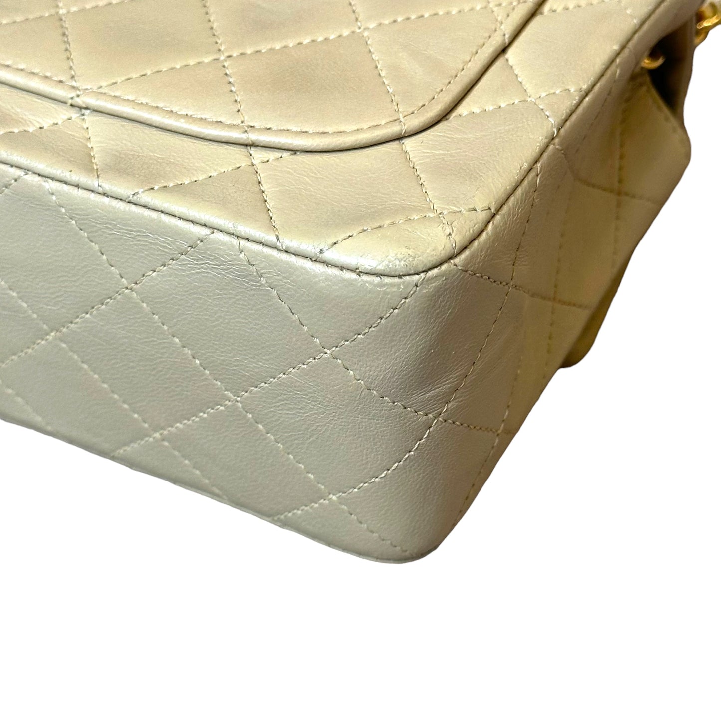 Chanel CC 24K Mini Square Flip Beige Lambskin Gold Plated Hardware