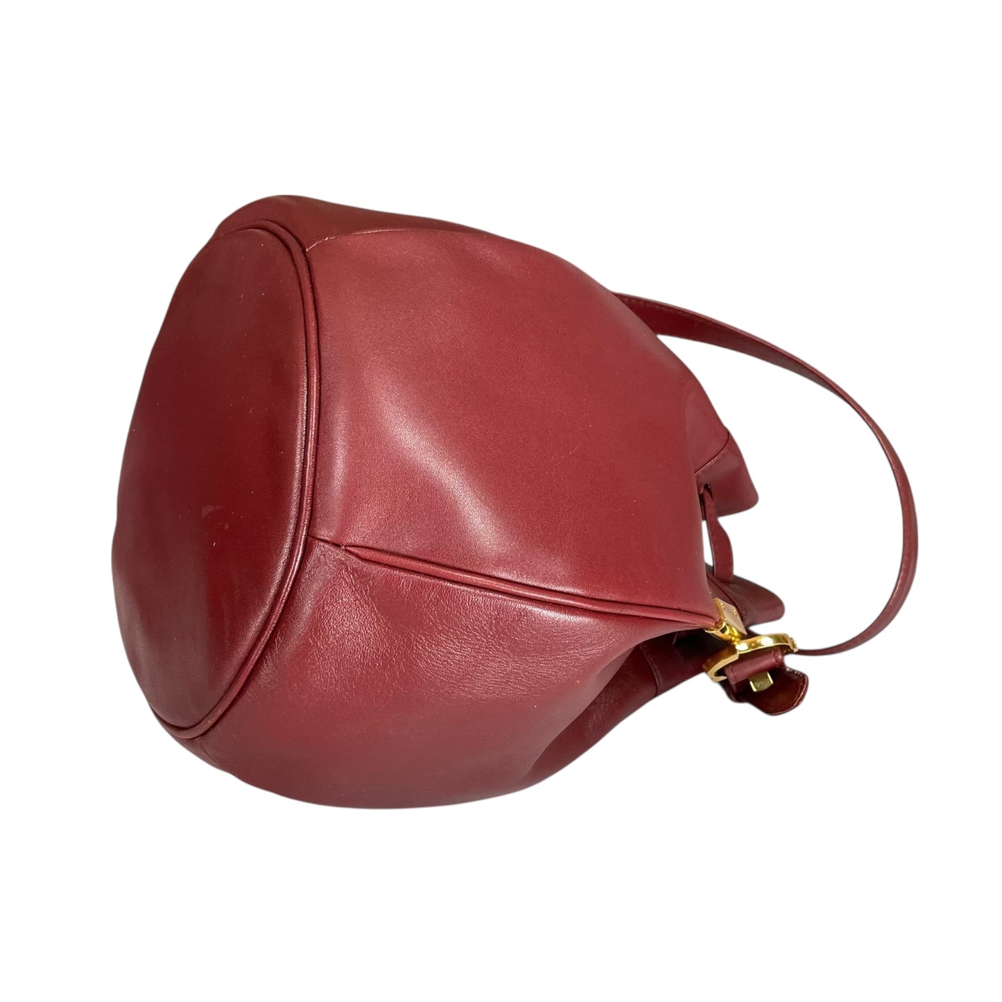 Cartier Burgundy Leather Medium Bucket Drawstring Crossbody Adjustable Purse